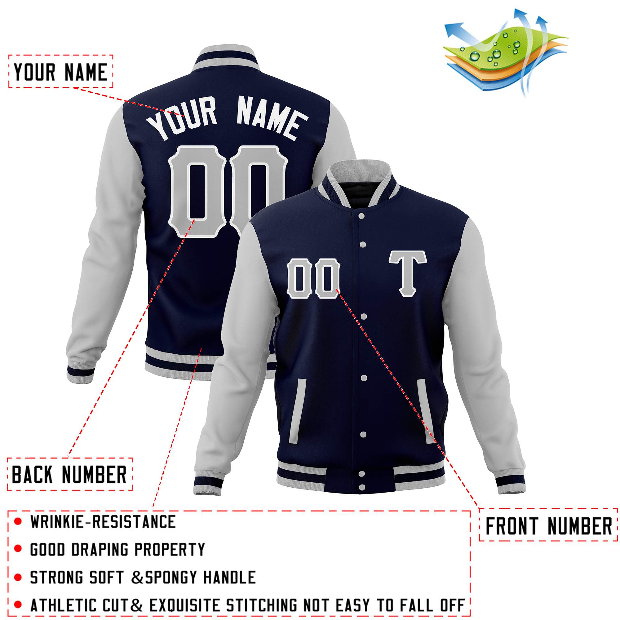 Custom Full-Snap Cotton Blend Baseball Jackets Varsity Letterman Coats