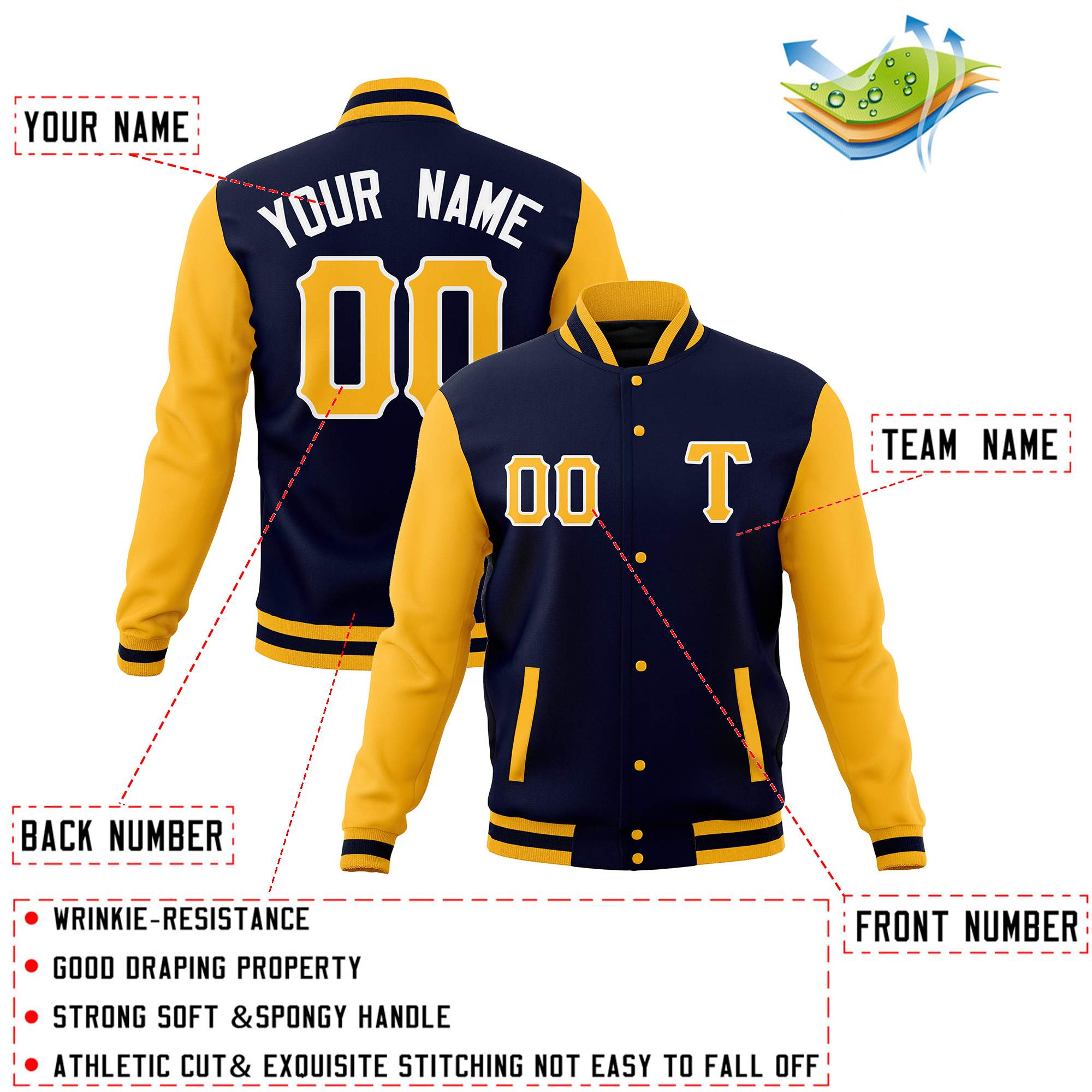 Custom Men's Casual Baseball Coats Varsity Letterman Full-Snap Jackets