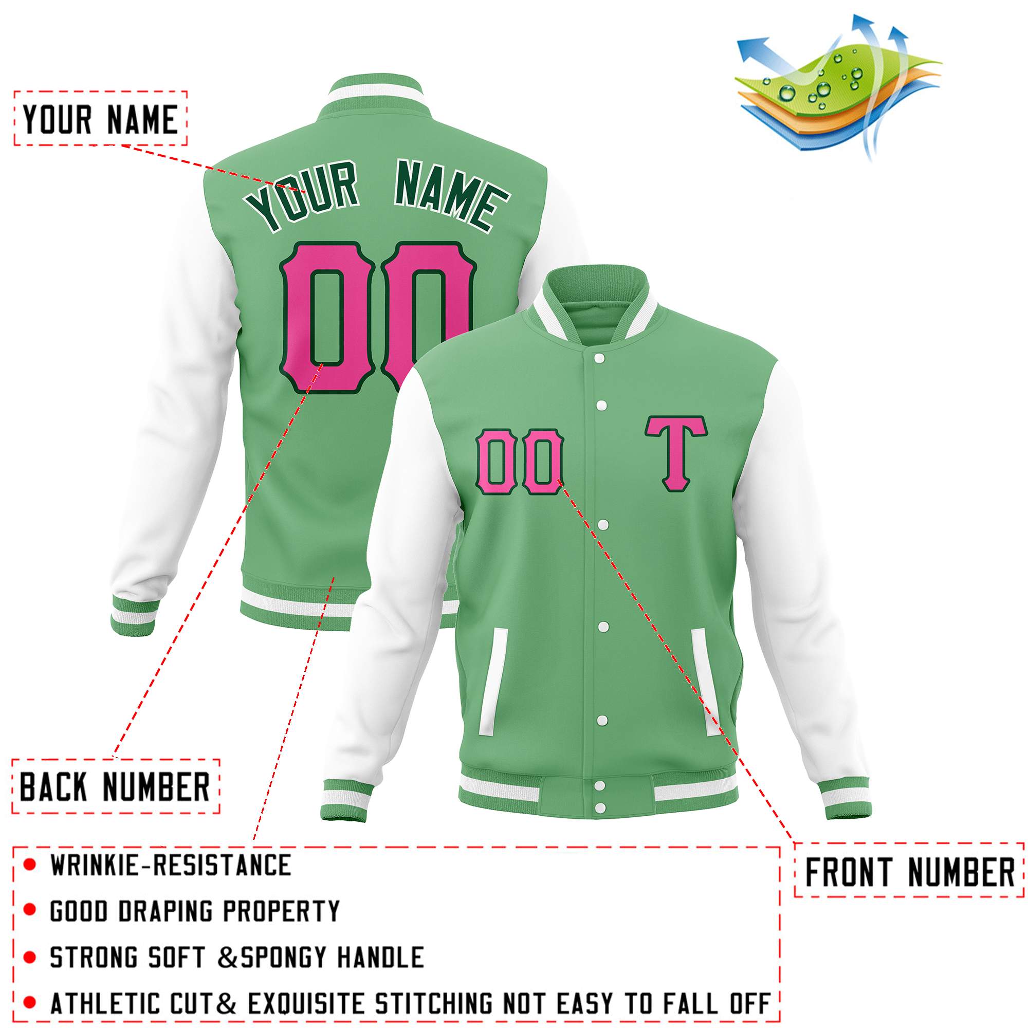 Custom Men's Casual Baseball Coats Varsity Letterman Full-Snap Jackets