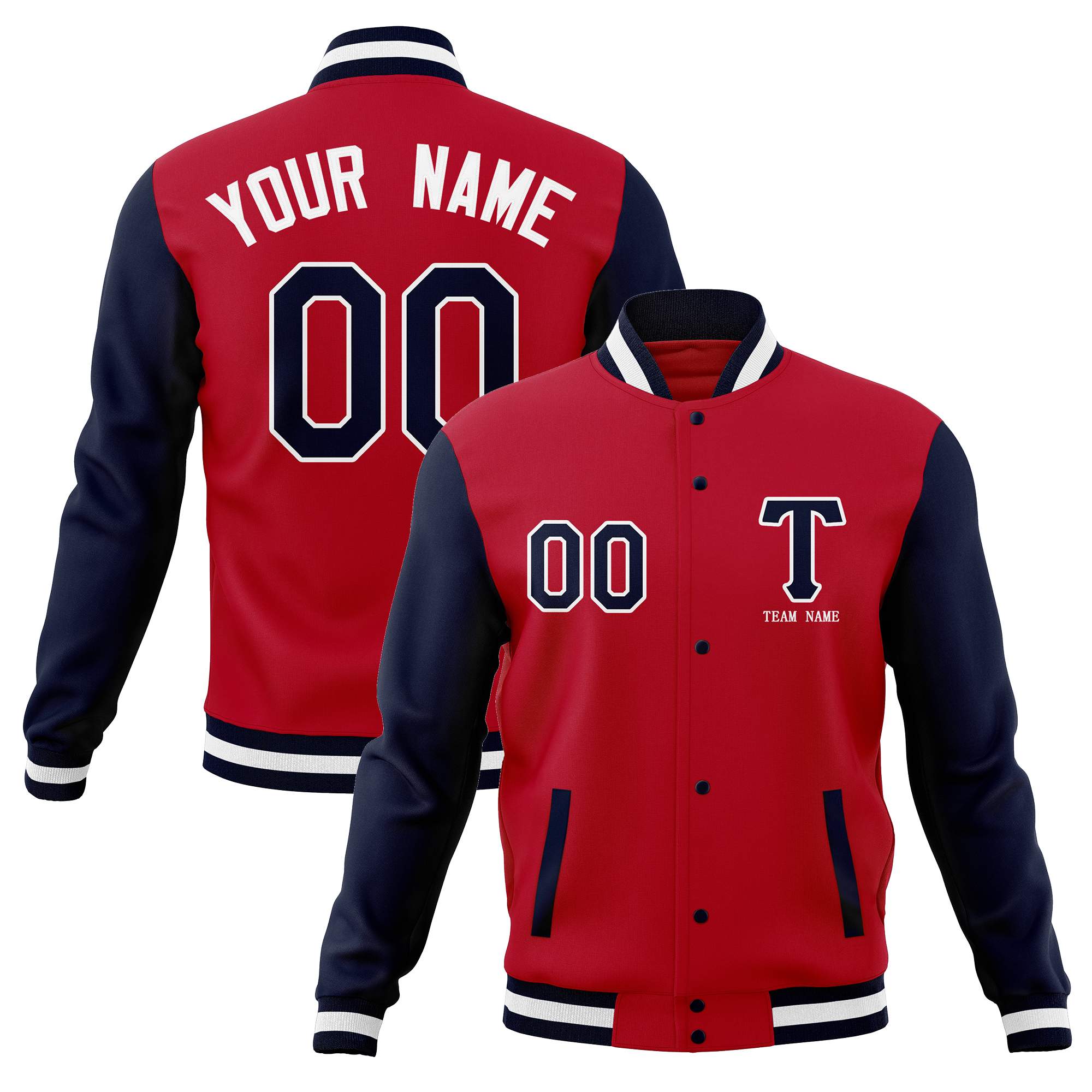 Custom Letterman Varsity Baseball Full-Snap Jacket Stitched Name Number