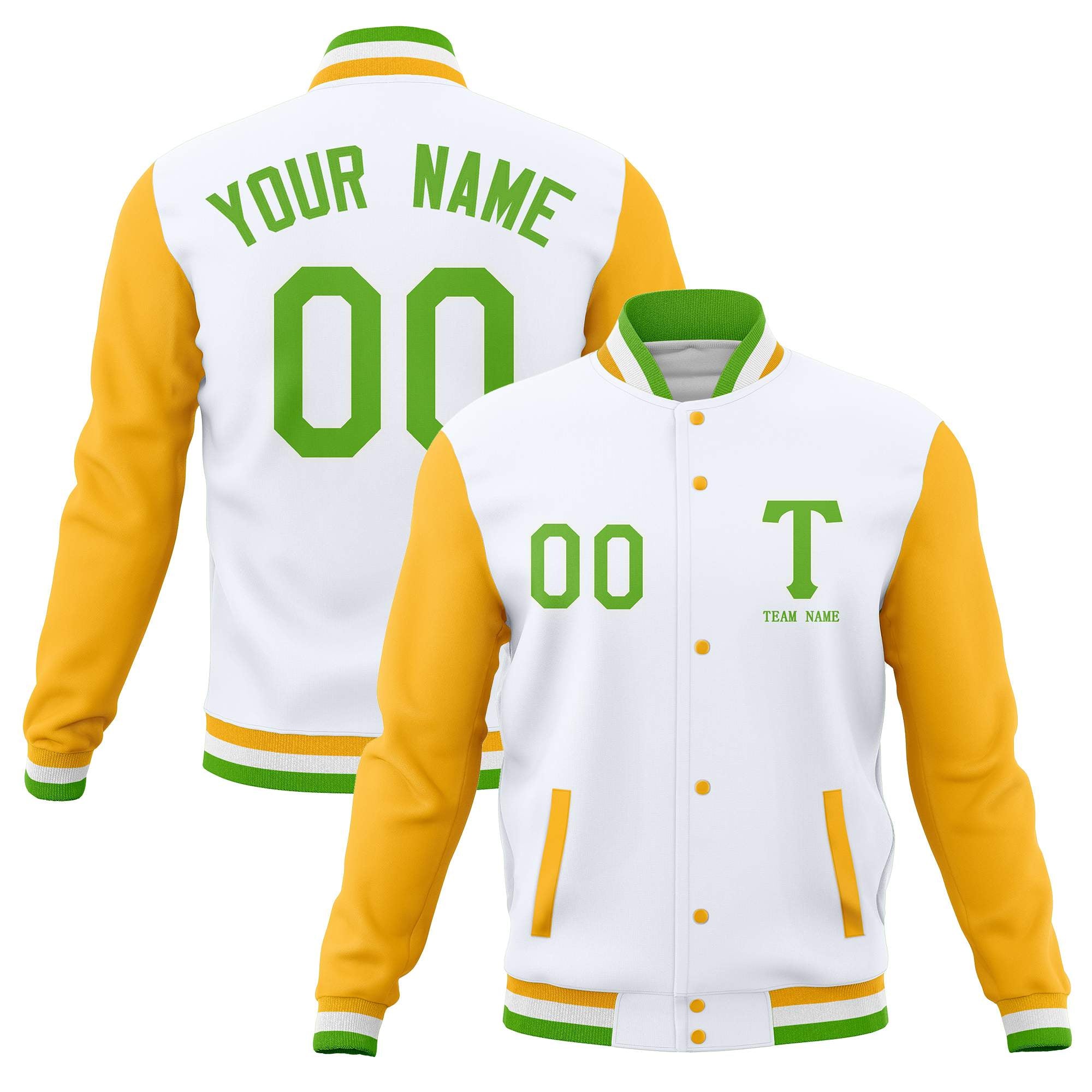 Custom Full-Snap Letterman Varsity Baseball Jacket Stitched Name Number