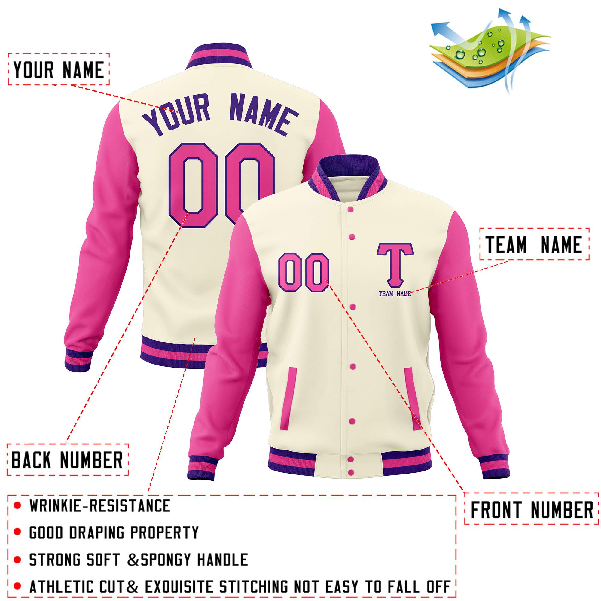 Custom Full-Snap Baseball Coats Stitched Letterman Varsity Jacket