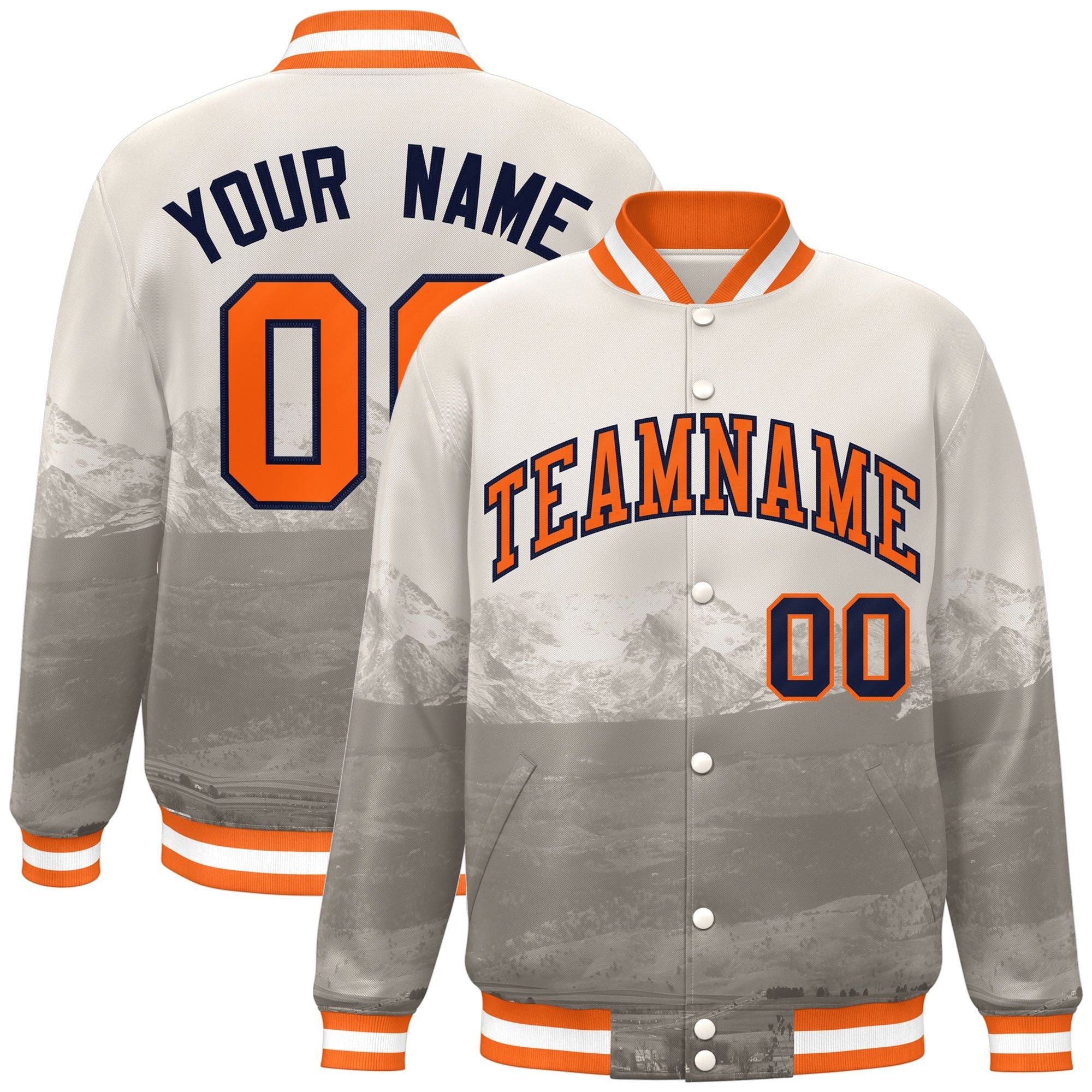 Custom Cream Orange-Navy Denver City Connect Track Varsity Full-Snap Jacket