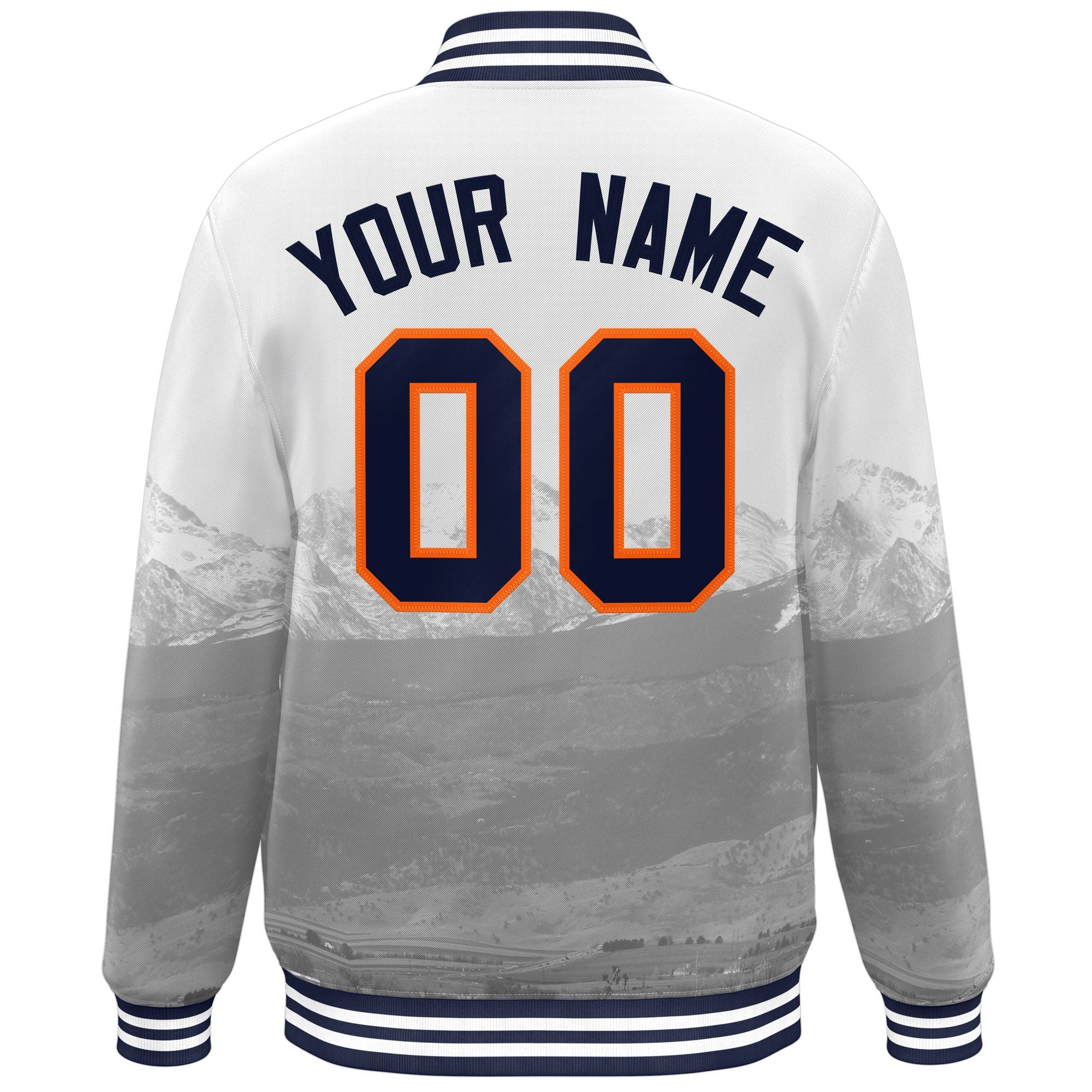 Custom White Navy-Orange Denver City Connect Track Varsity Full-Snap Jacket