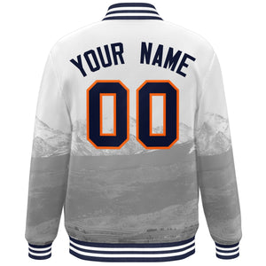 Custom White Navy-Orange Denver City Connect Track Varsity Full-Snap Jacket