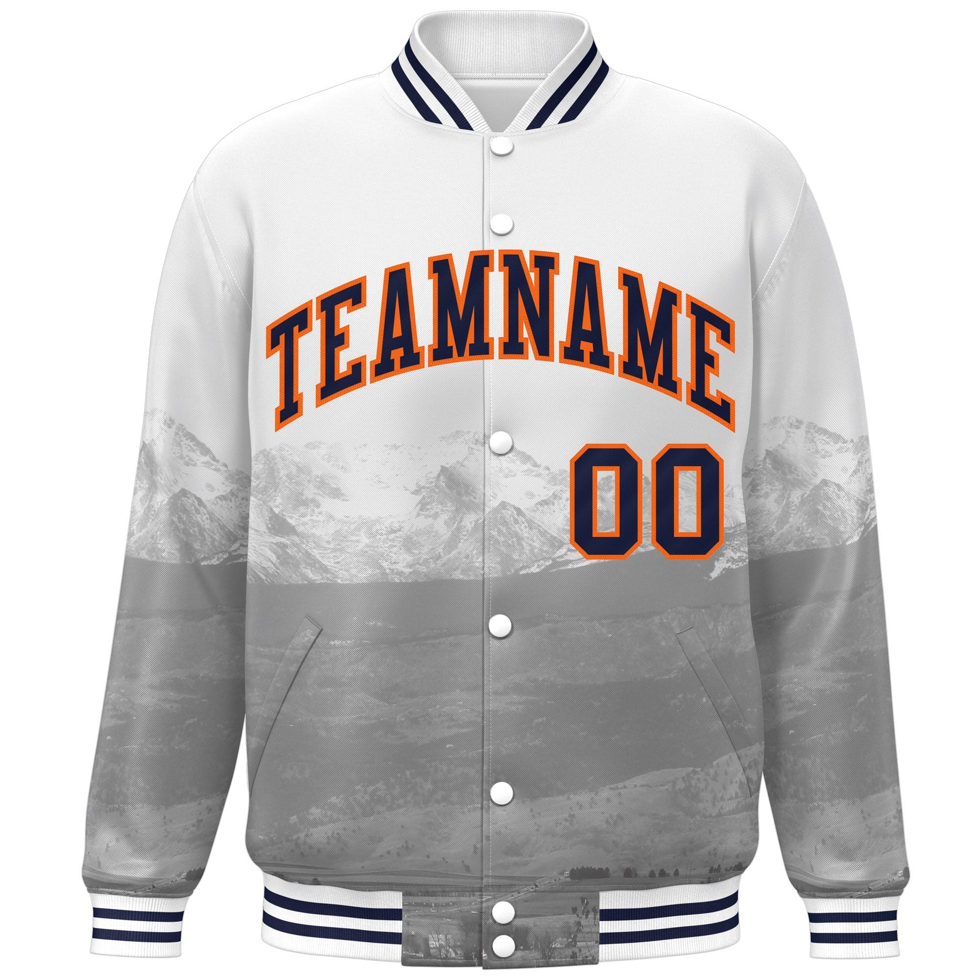 Custom White Navy-Orange Denver City Connect Track Varsity Full-Snap Jacket