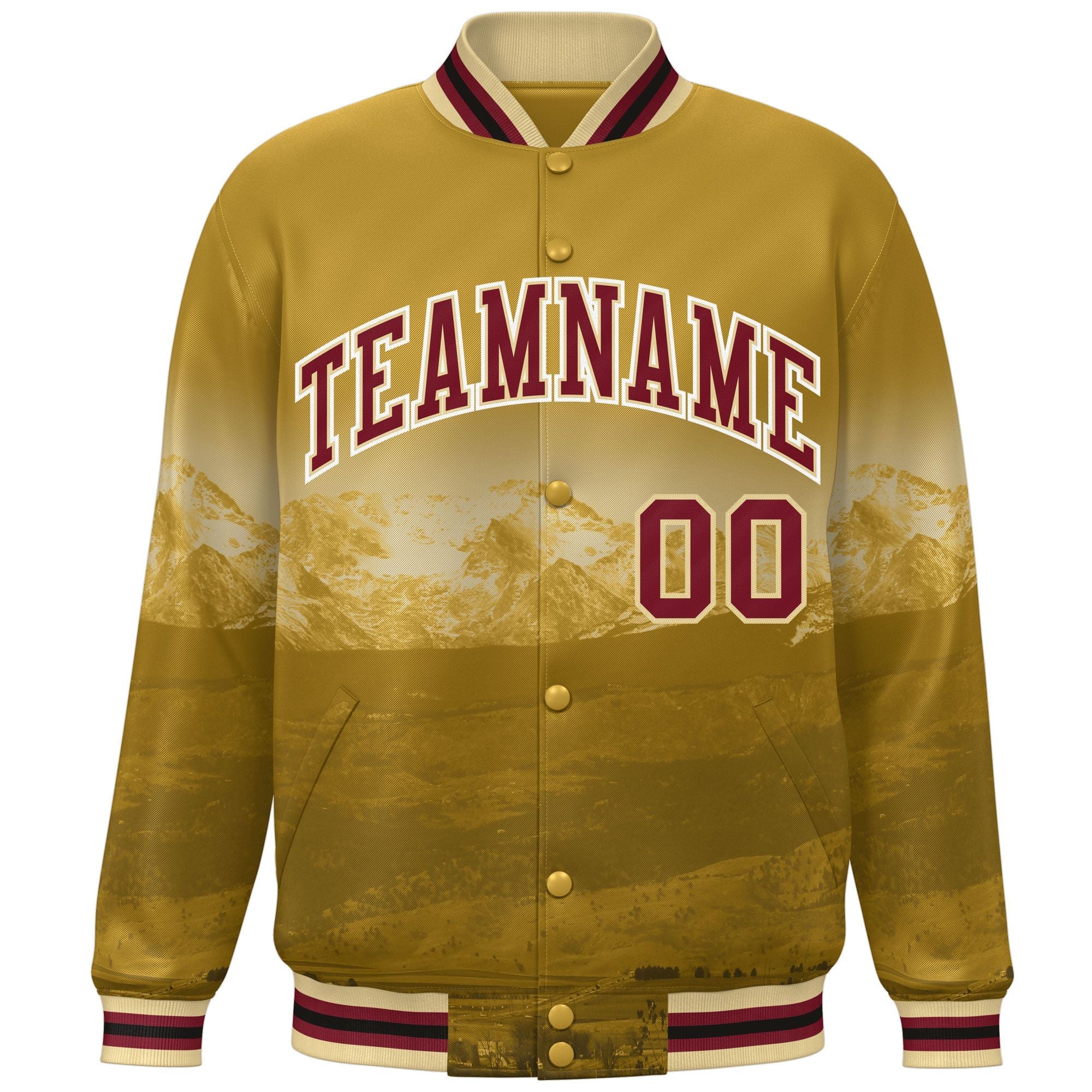 Custom Old Gold Crimson-White Denver City Connect Track Varsity Full-Snap Jacket