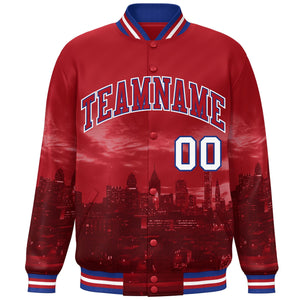 Custom Red Royal-White Philadelphia City Connect Track Varsity Full-Snap Jacket