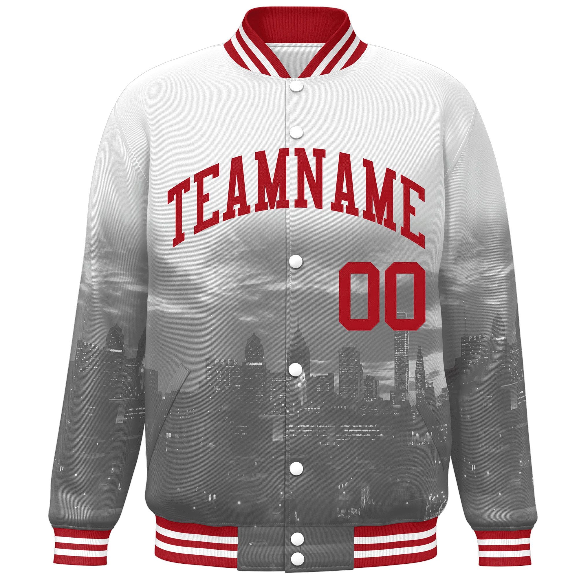 Custom White Red Philadelphia City Connect Track Varsity Full-Snap Jacket