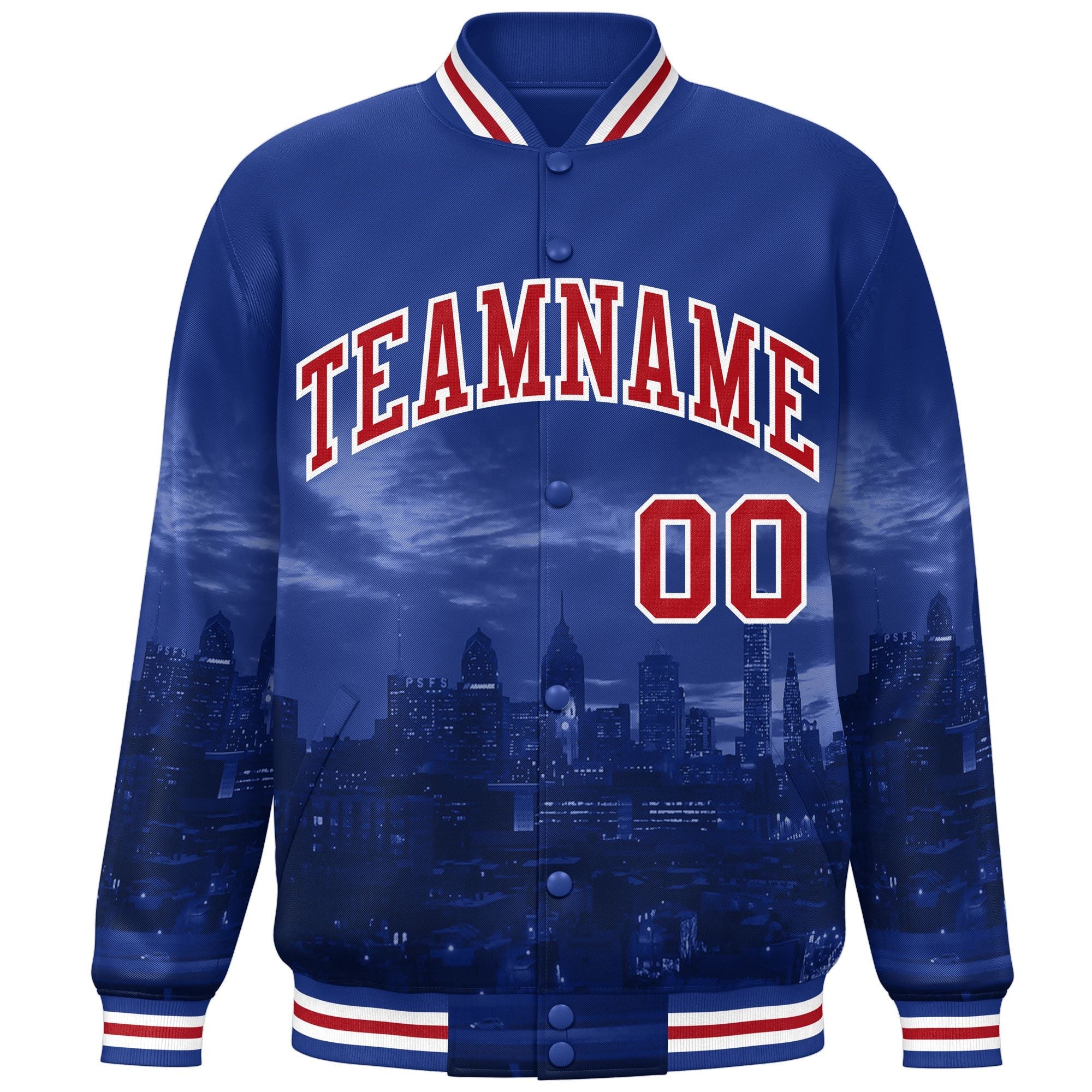 Custom Royal Red-White Philadelphia City Connect Track Varsity Full-Snap Jacket