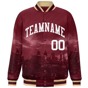 Custom Crimson White Philadelphia City Connect Track Varsity Full-Snap Jacket