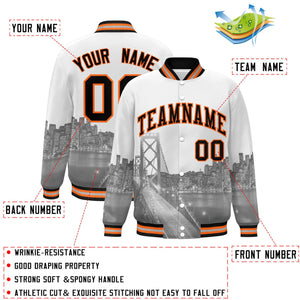 Custom White Black-Orange San Francisco City Connect Track Varsity Full-Snap Jacket