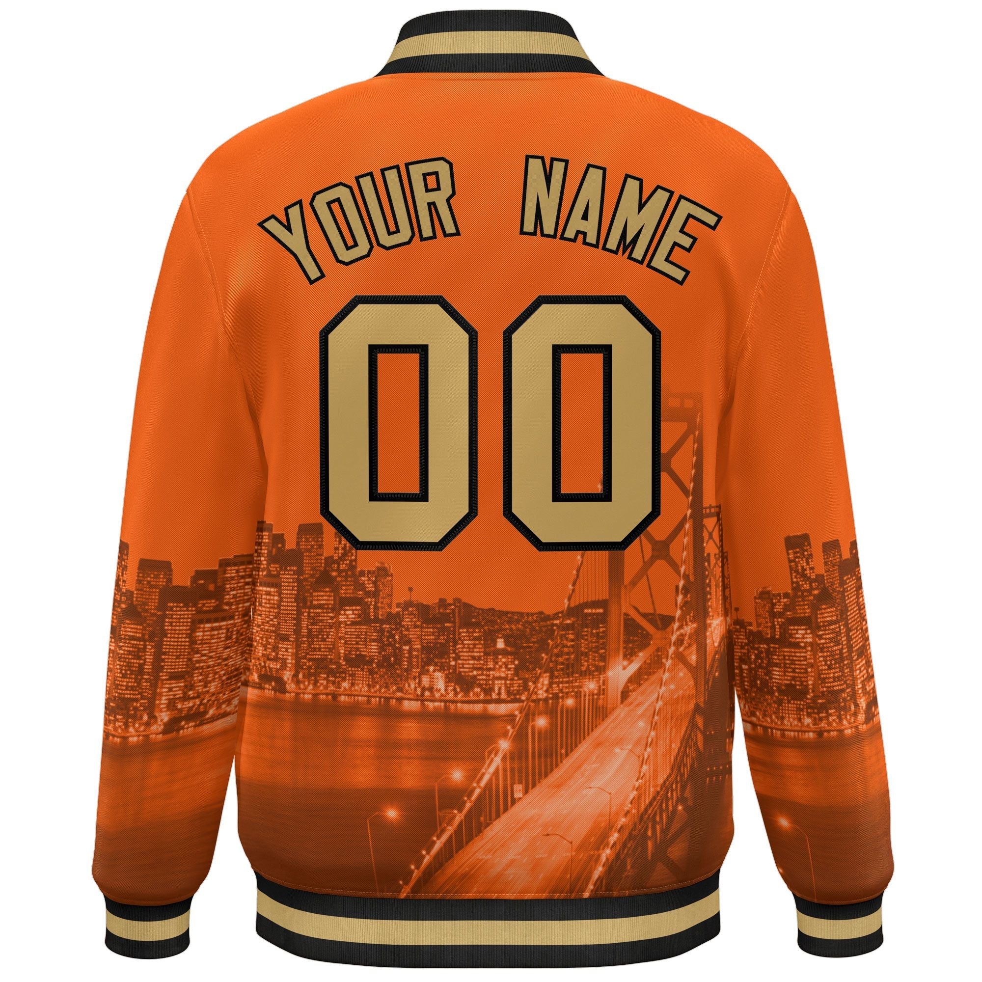 Custom Orange Old Gold-Black San Francisco City Connect Track Varsity Full-Snap Jacket