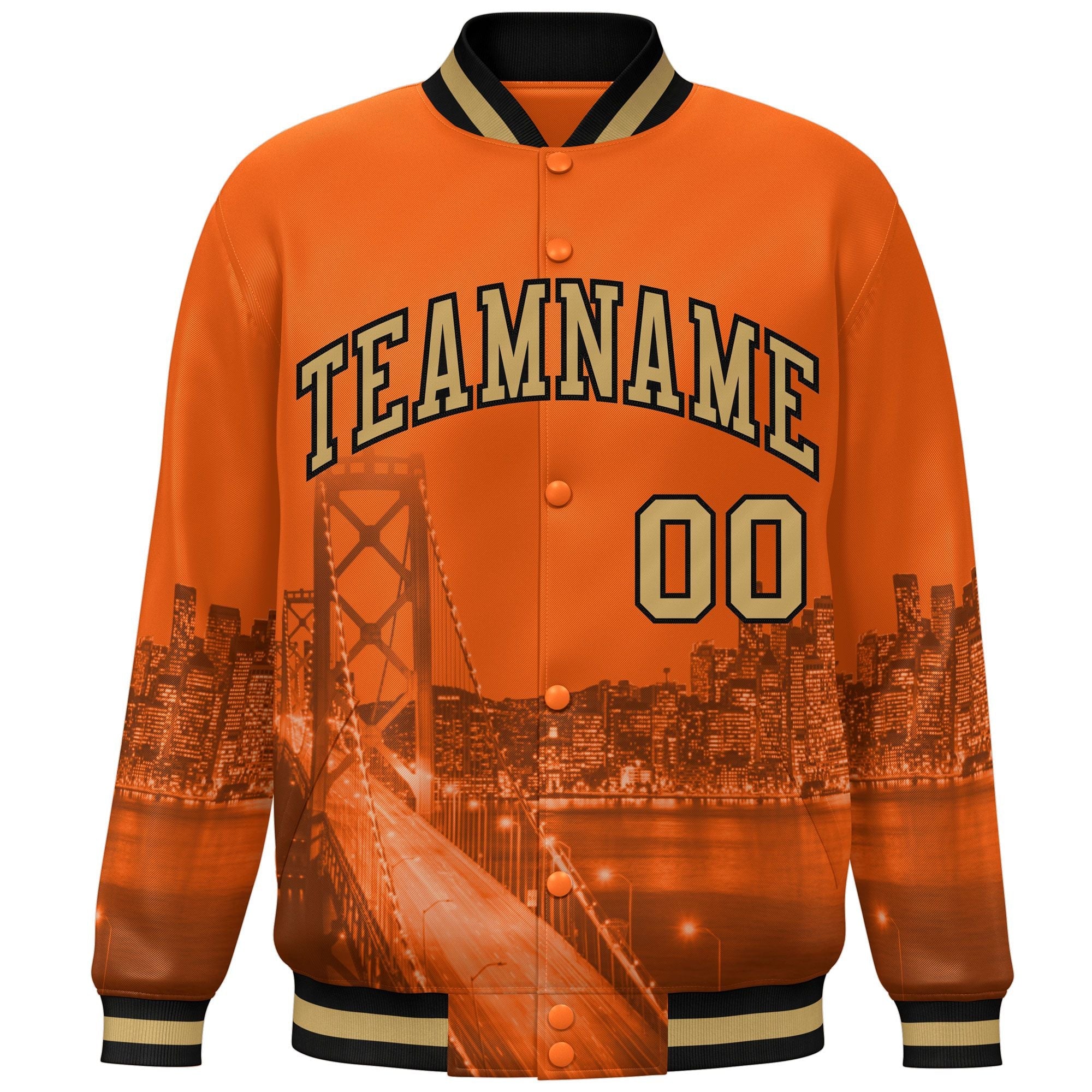 Custom Orange Old Gold-Black San Francisco City Connect Track Varsity Full-Snap Jacket