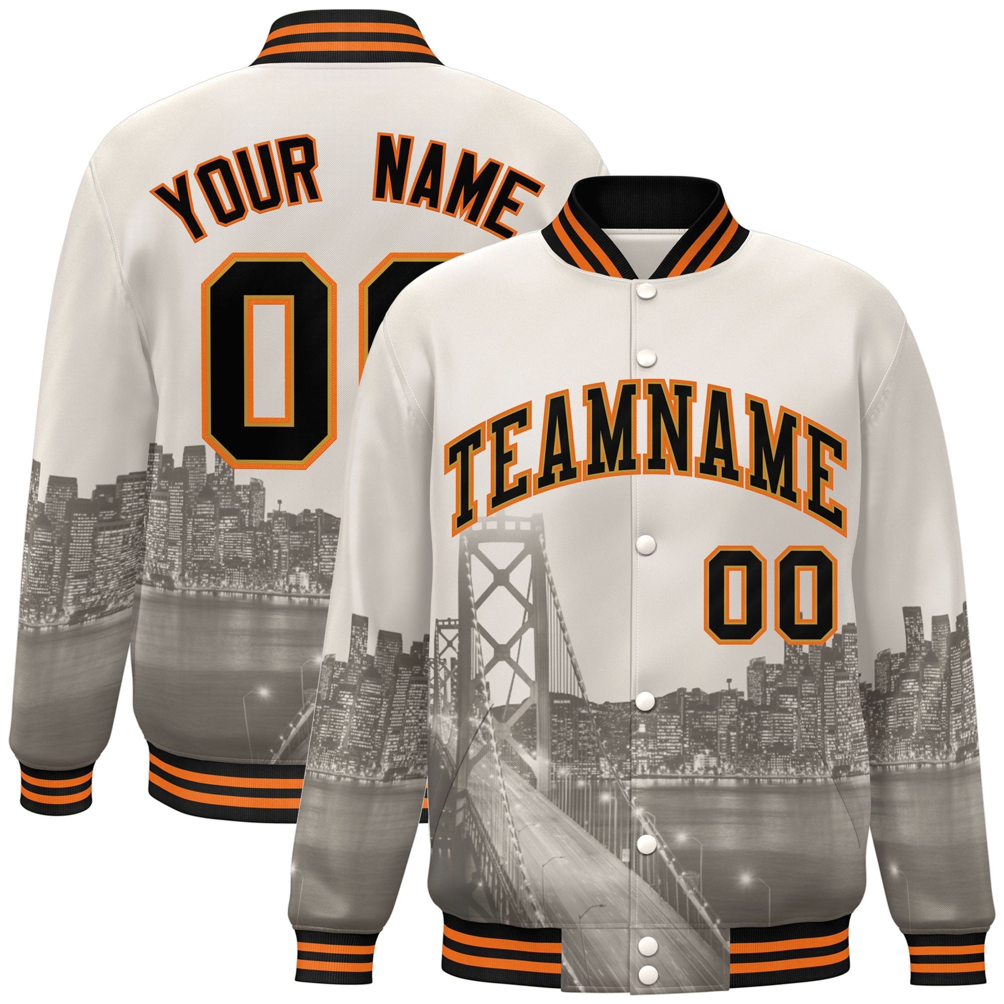 Custom Cream Black-Old Gold San Francisco City Connect Track Varsity Full-Snap Jacket