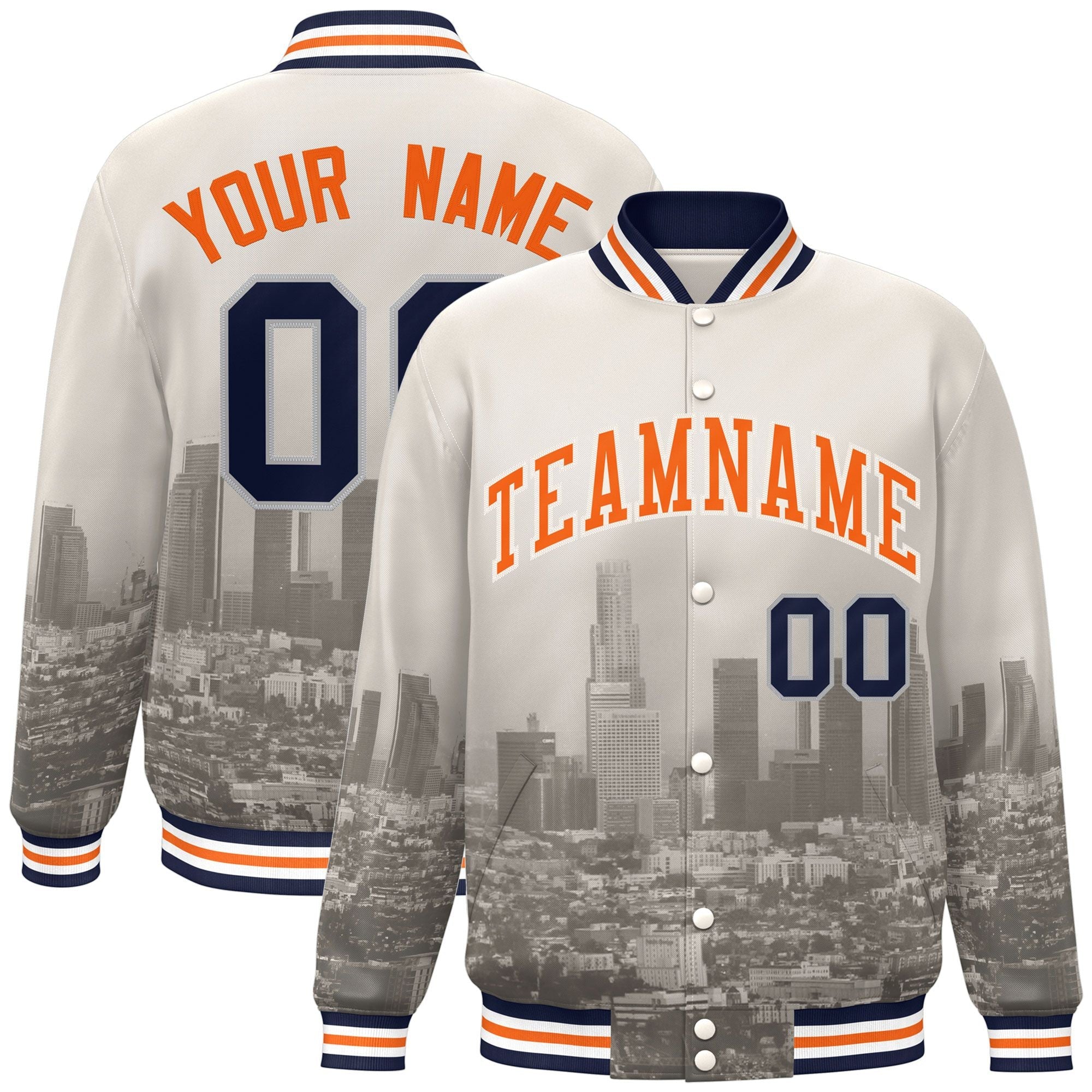 Custom Cream Orange-Cream Los Angeles City Connect Track Varsity Full-Snap Jacket