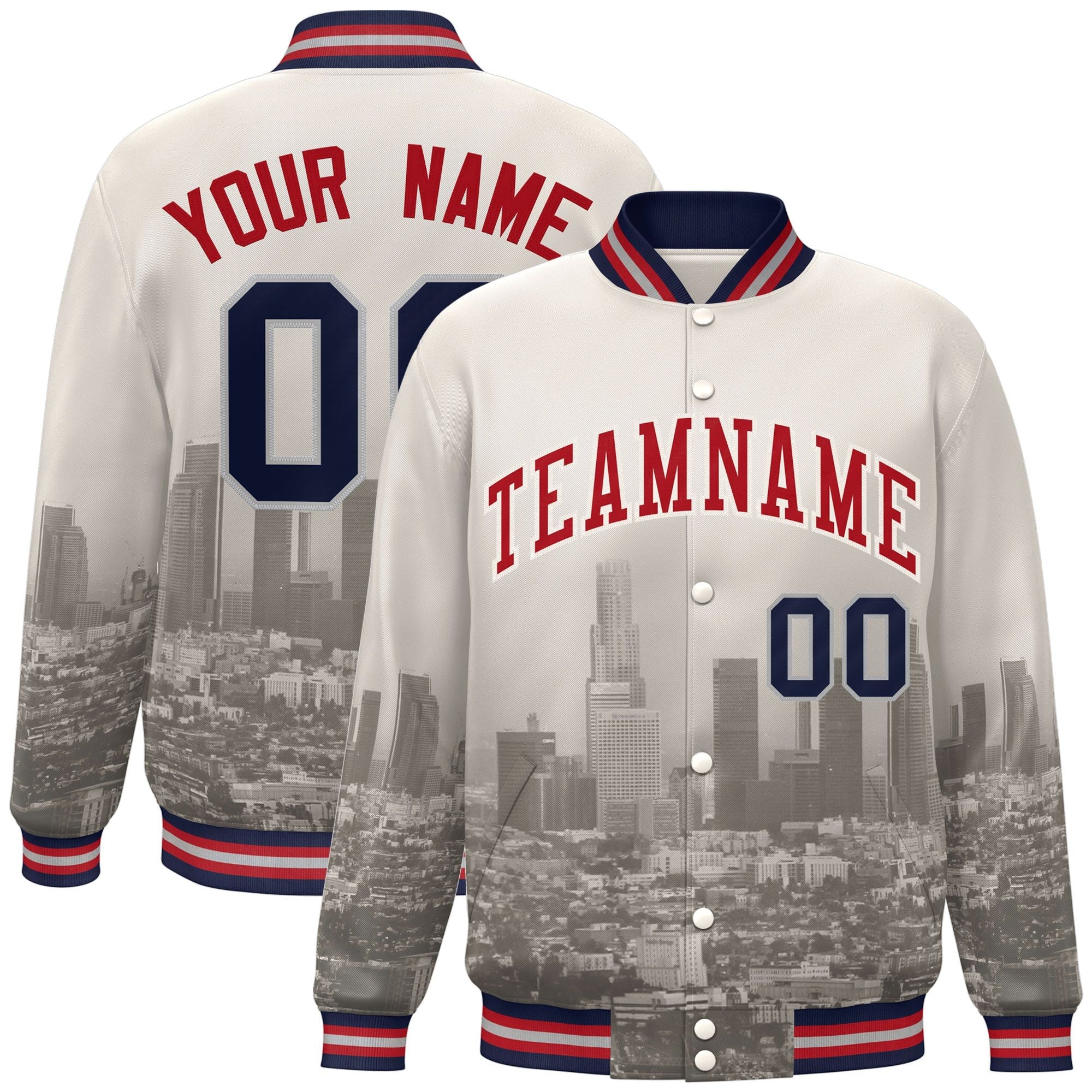 Custom Cream Red Los Angeles City Connect Track Varsity Full-Snap Jacket