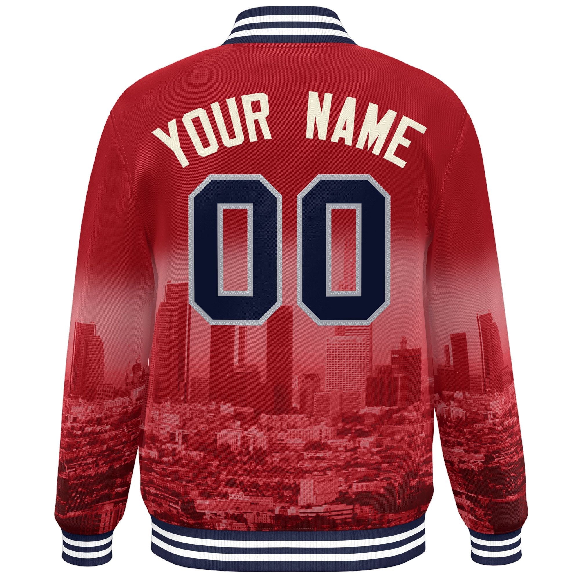 Custom Red Cream Los Angeles City Connect Track Varsity Full-Snap Jacket