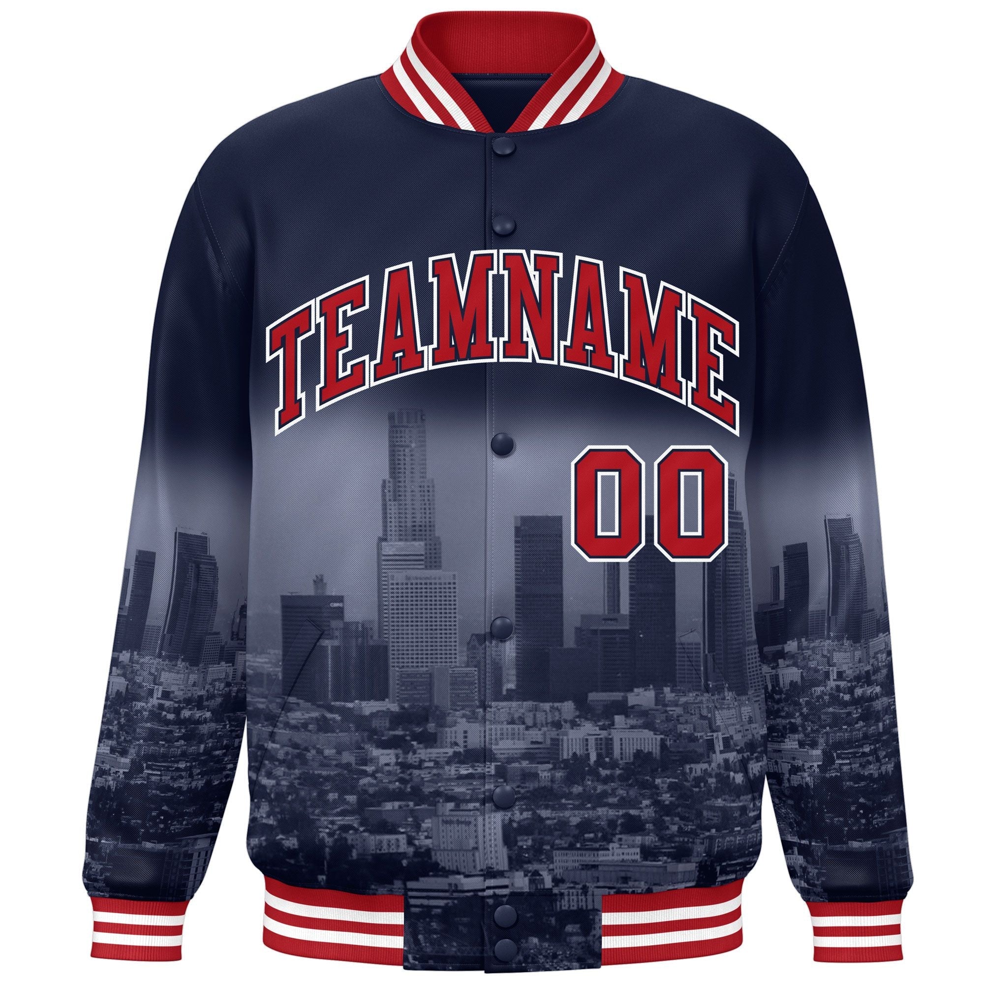 Custom Navy Red-White Los Angeles City Connect Track Varsity Full-Snap Jacket