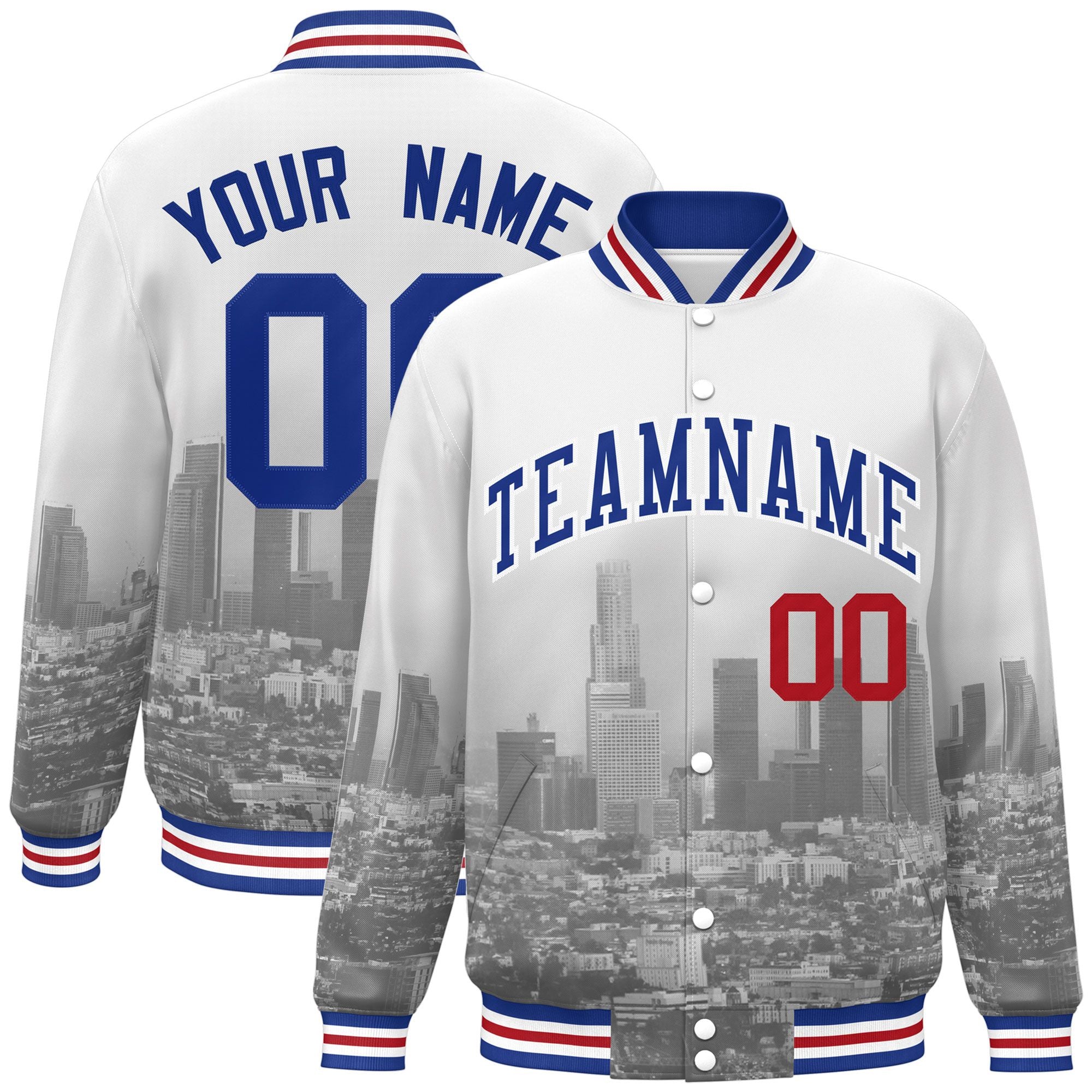 Custom White Royal Los Angeles City Connect Track Varsity Full-Snap Jacket