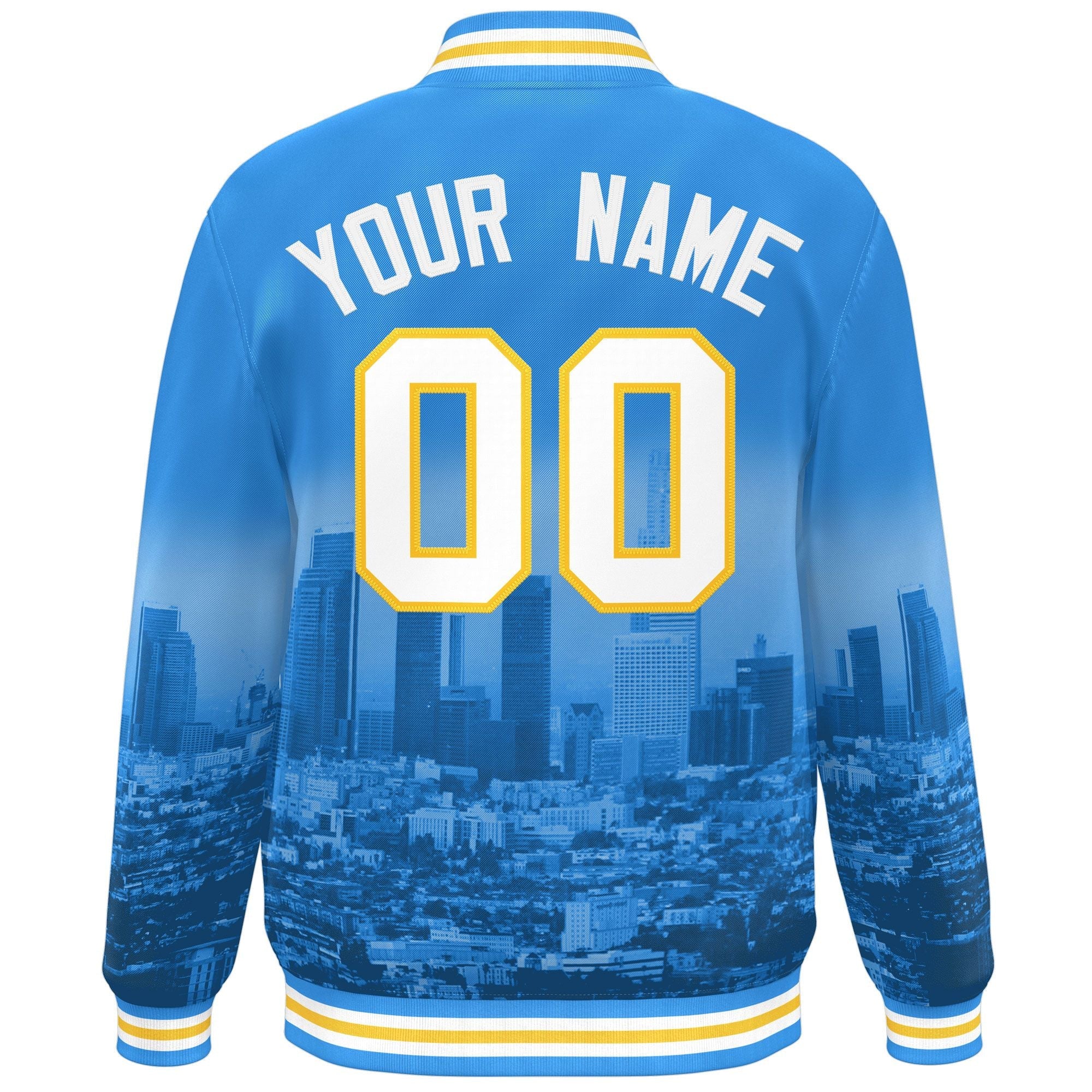 Custom Powder Blue White-Gold Los Angeles City Connect Track Varsity Full-Snap Jacket