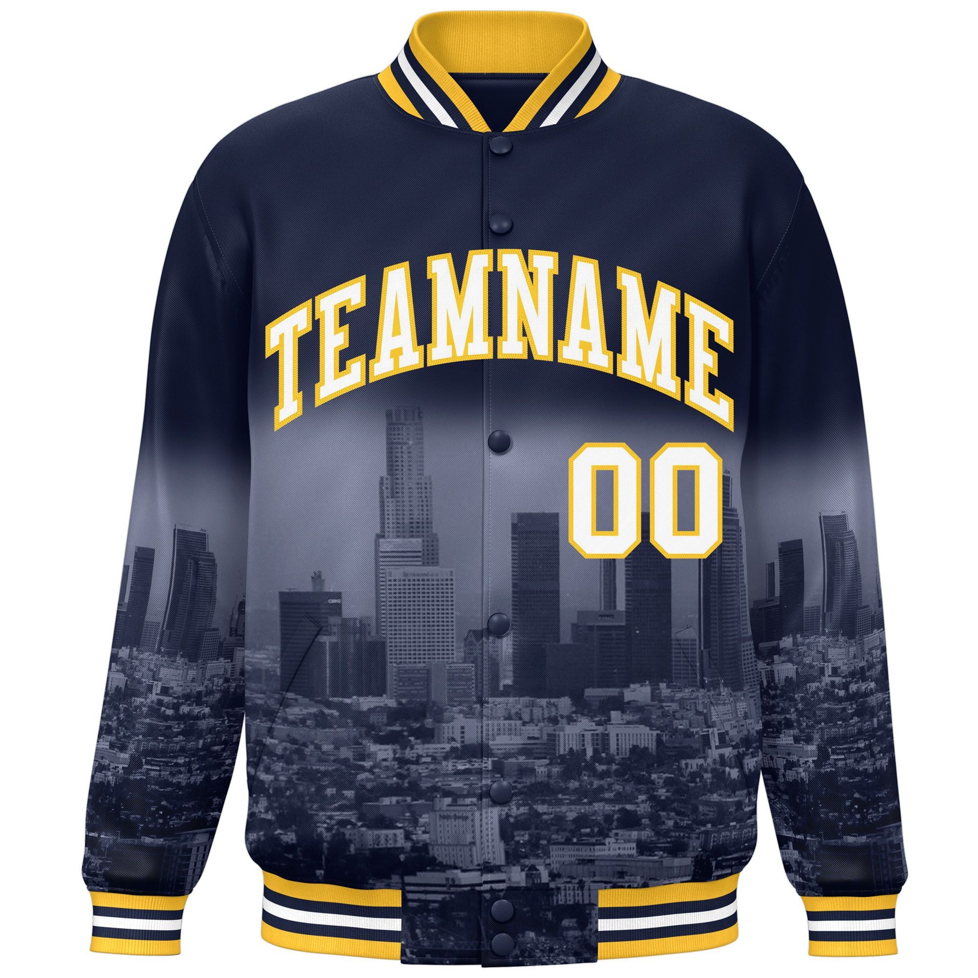 Custom Navy White-Gold Los Angeles City Connect Track Varsity Full-Snap Jacket