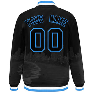 Custom Black Powder Blue Miami City Connect Track Varsity Full-Snap Jacket