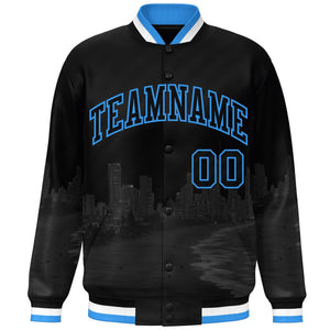 Custom Black Powder Blue Miami City Connect Track Varsity Full-Snap Jacket