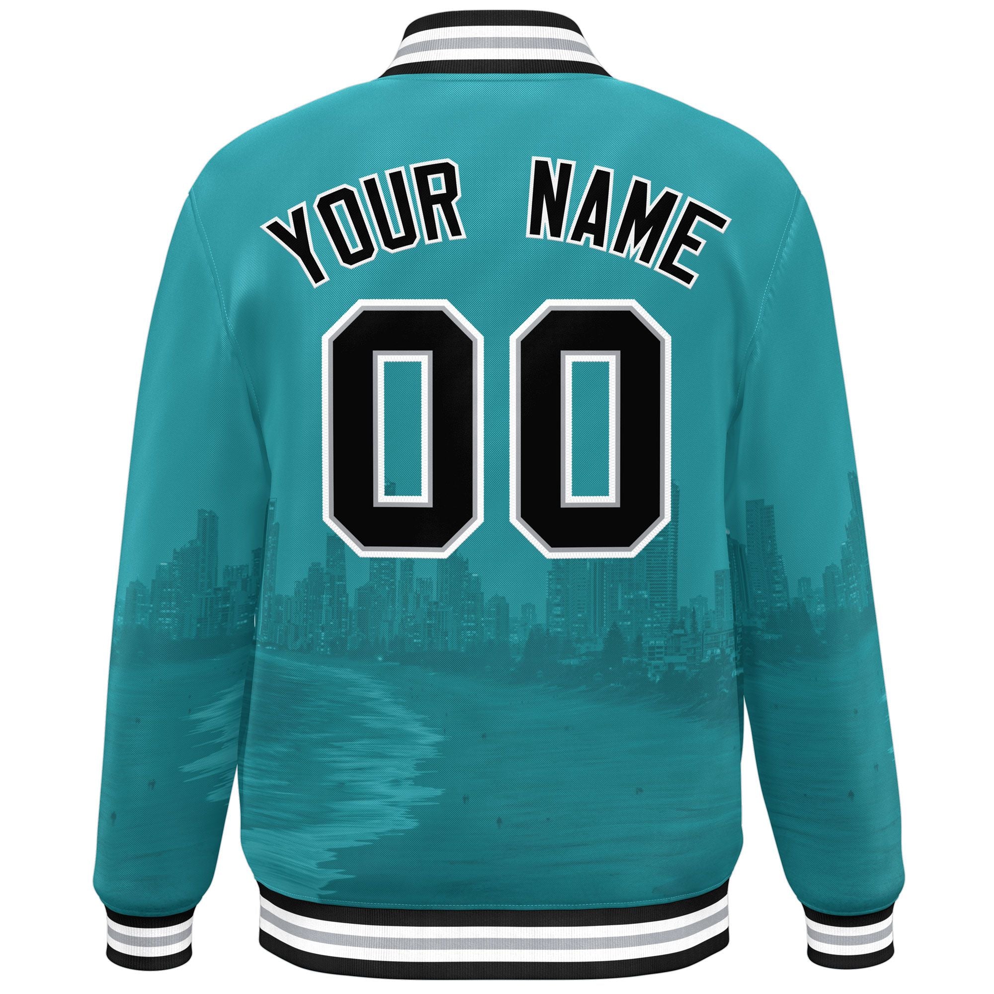 Custom Aqua Black-White Miami City Connect Track Varsity Full-Snap Jacket