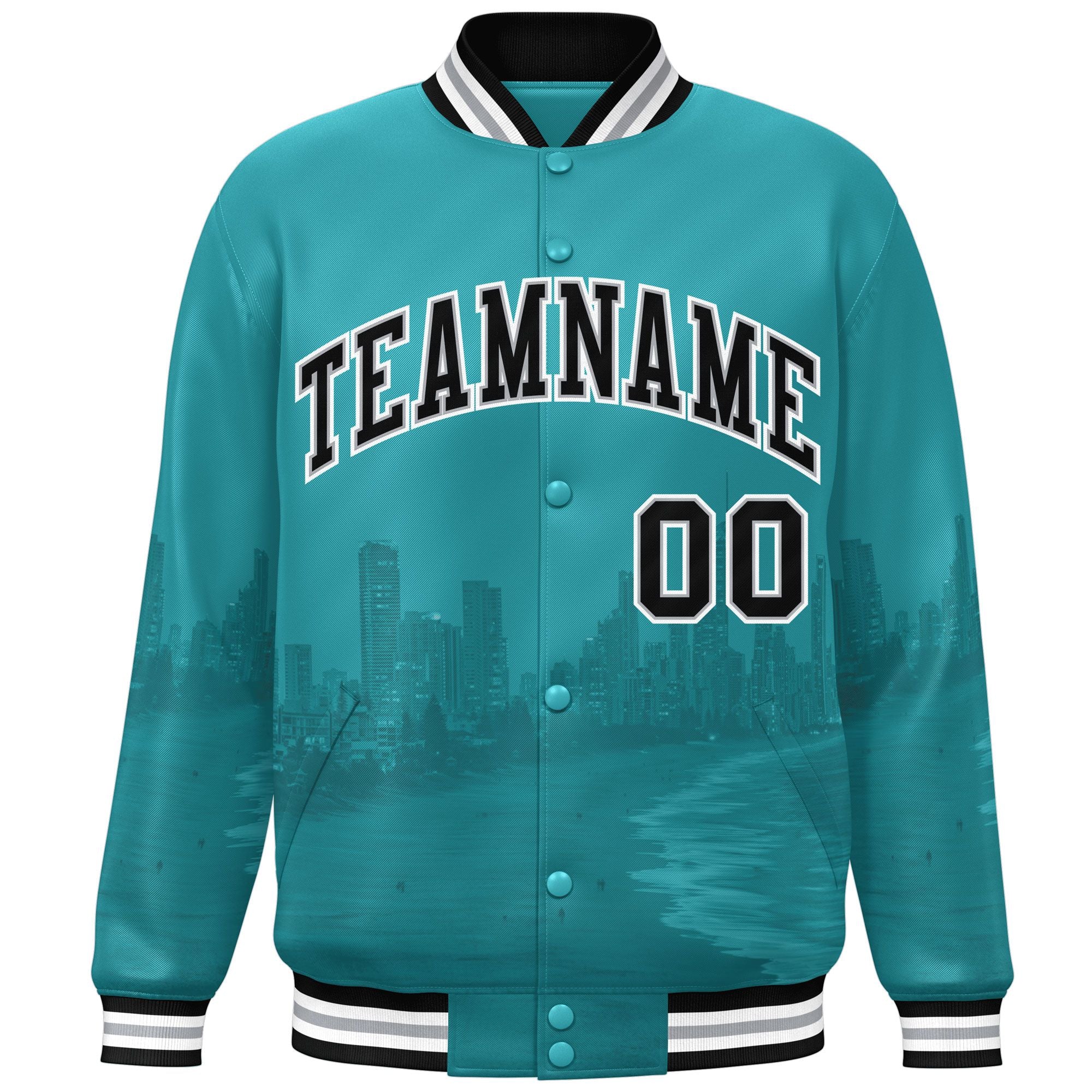 Custom Aqua Black-White Miami City Connect Track Varsity Full-Snap Jacket