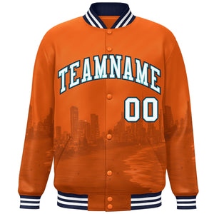 Custom Orange White-Navy Miami City Connect Track Varsity Full-Snap Jacket