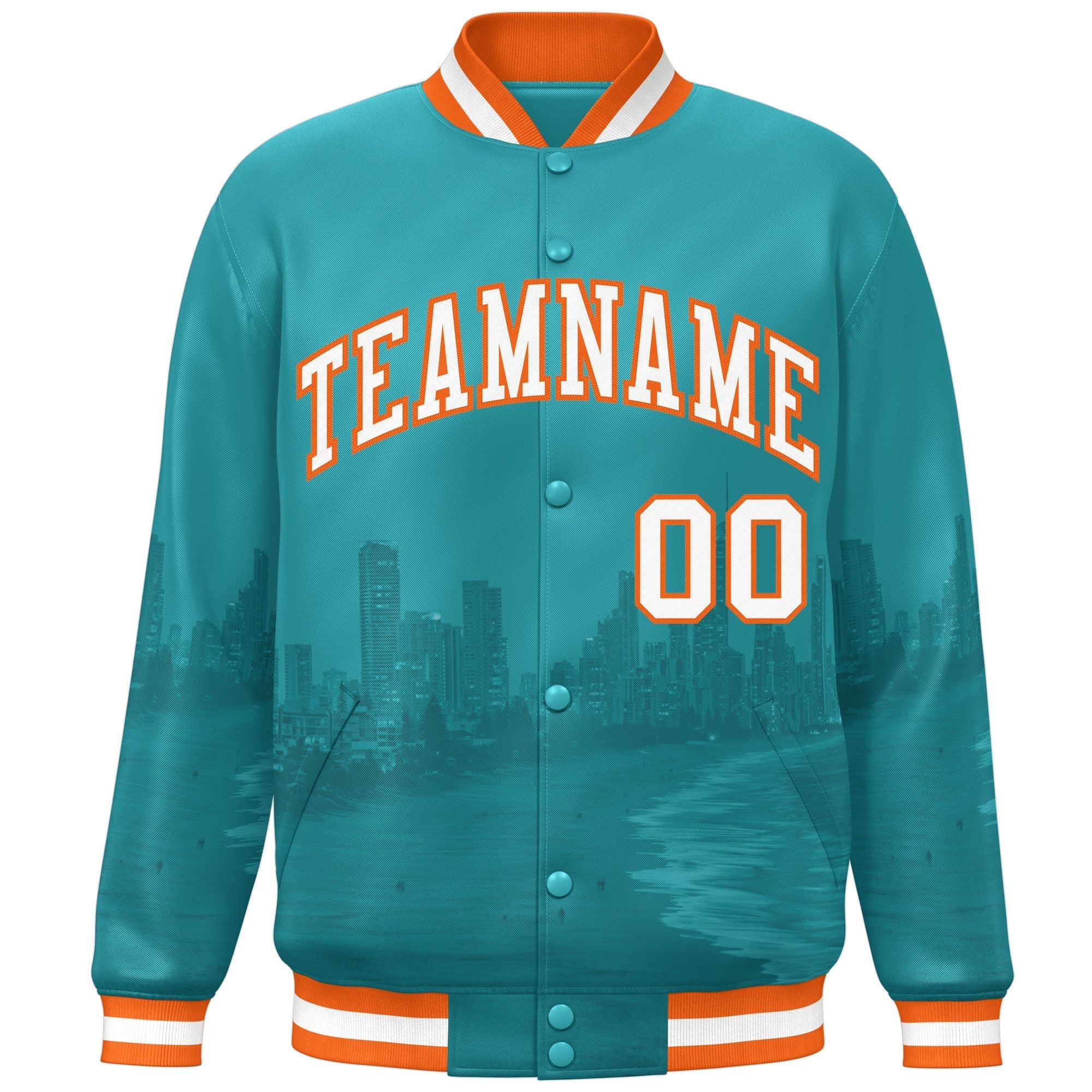 Custom Aqua White-Orange Miami City Connect Track Varsity Full-Snap Jacket