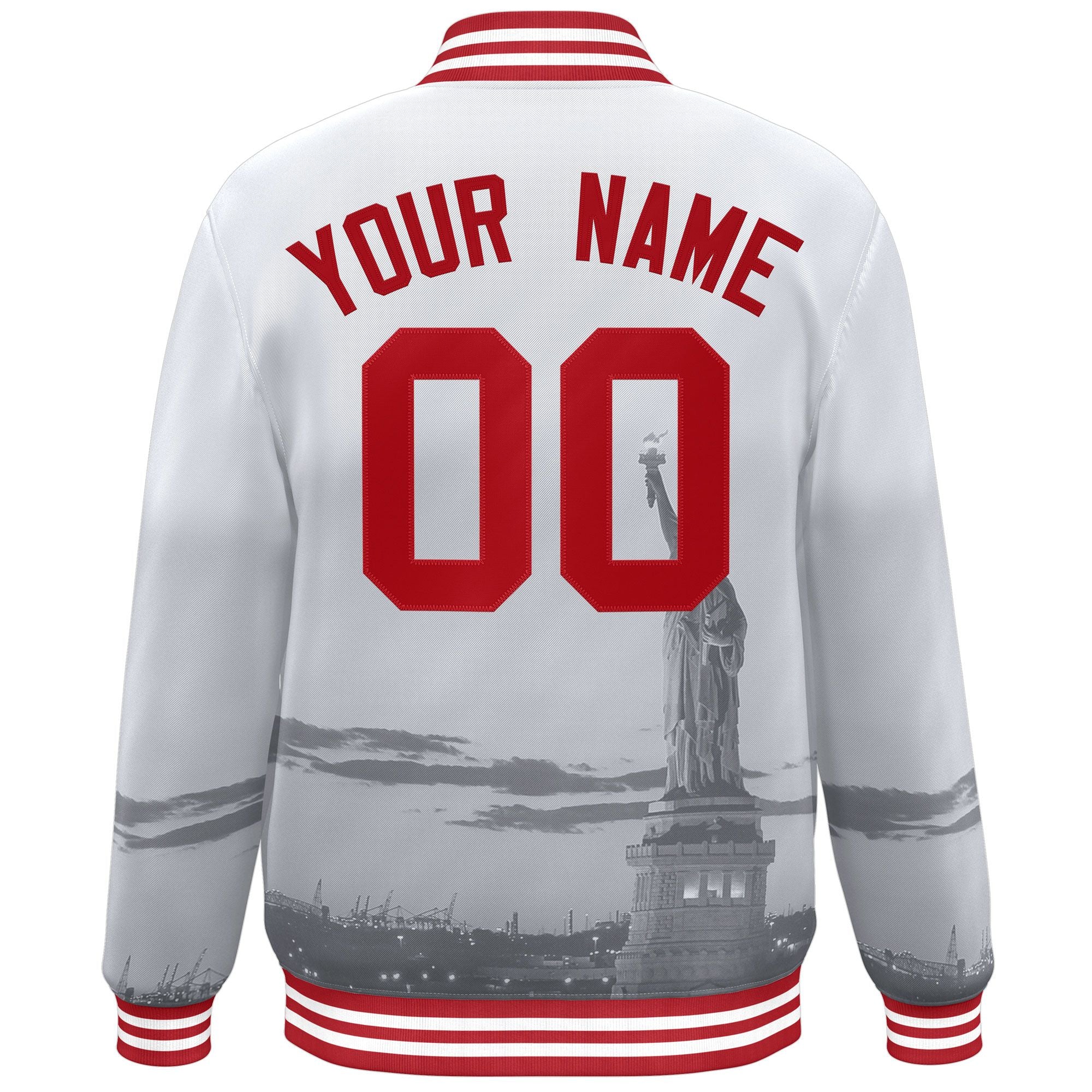 Custom White Red New York City Connect Track Varsity Full-Snap Jacket