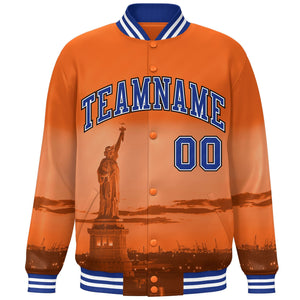 Custom Orange Royal-Black New York City Connect Track Varsity Full-Snap Jacket