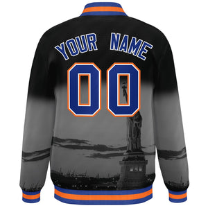 Custom Black Royal-Orange New York City Connect Track Varsity Full-Snap Jacket