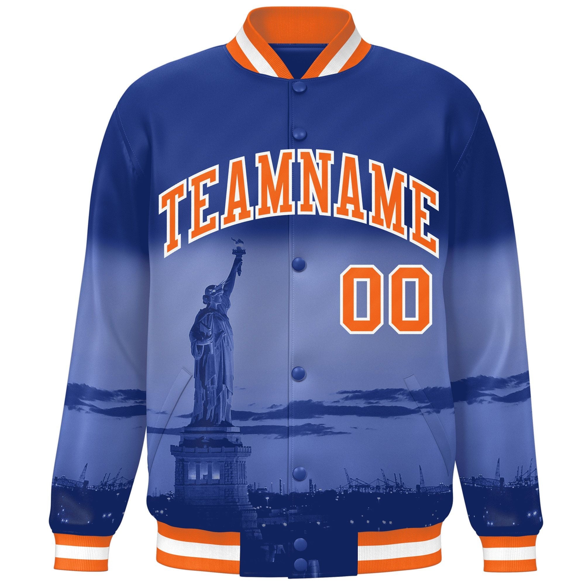 Custom Royal Orange-White New York City Connect Track Varsity Full-Snap Jacket