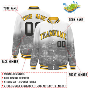 Custom White Gold-Black Pittsburgh City Connect Track Varsity Full-Snap Jacket