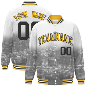 Custom White Gold-Black Pittsburgh City Connect Track Varsity Full-Snap Jacket