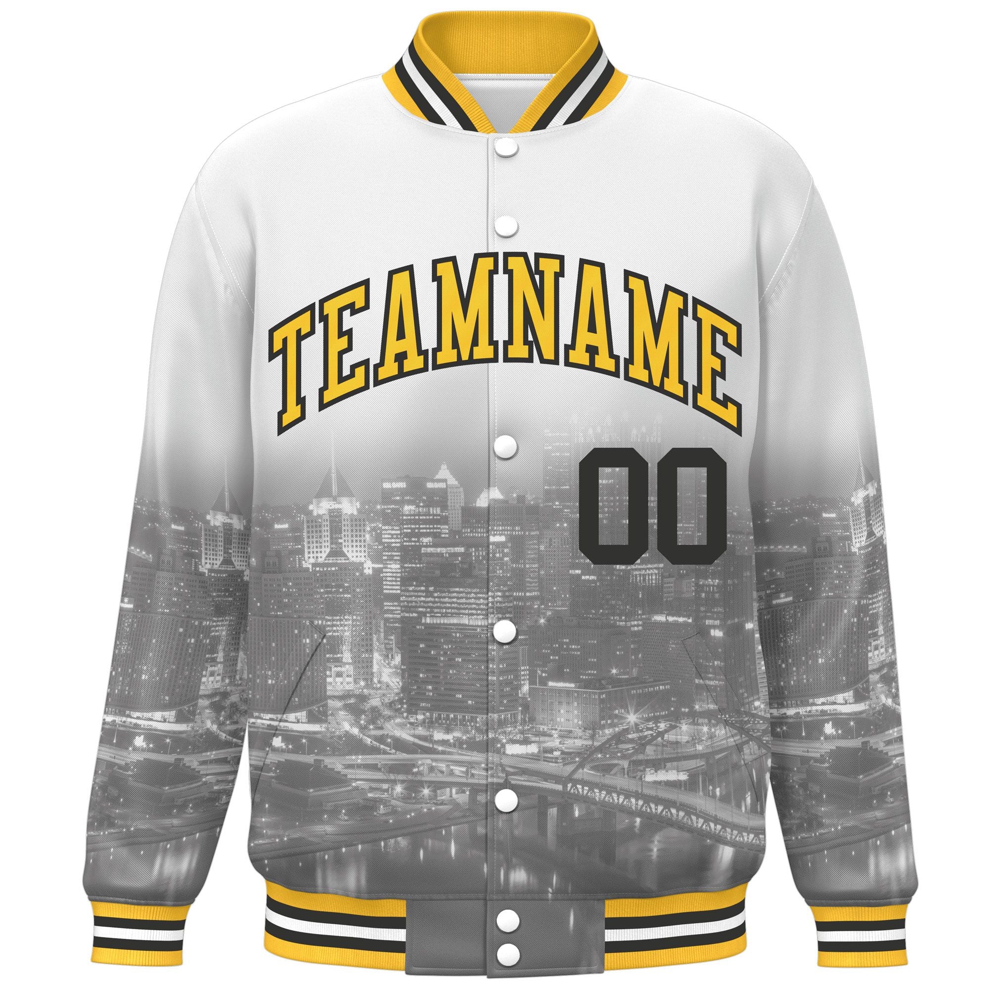 Custom White Gold-Black Pittsburgh City Connect Track Varsity Full-Snap Jacket