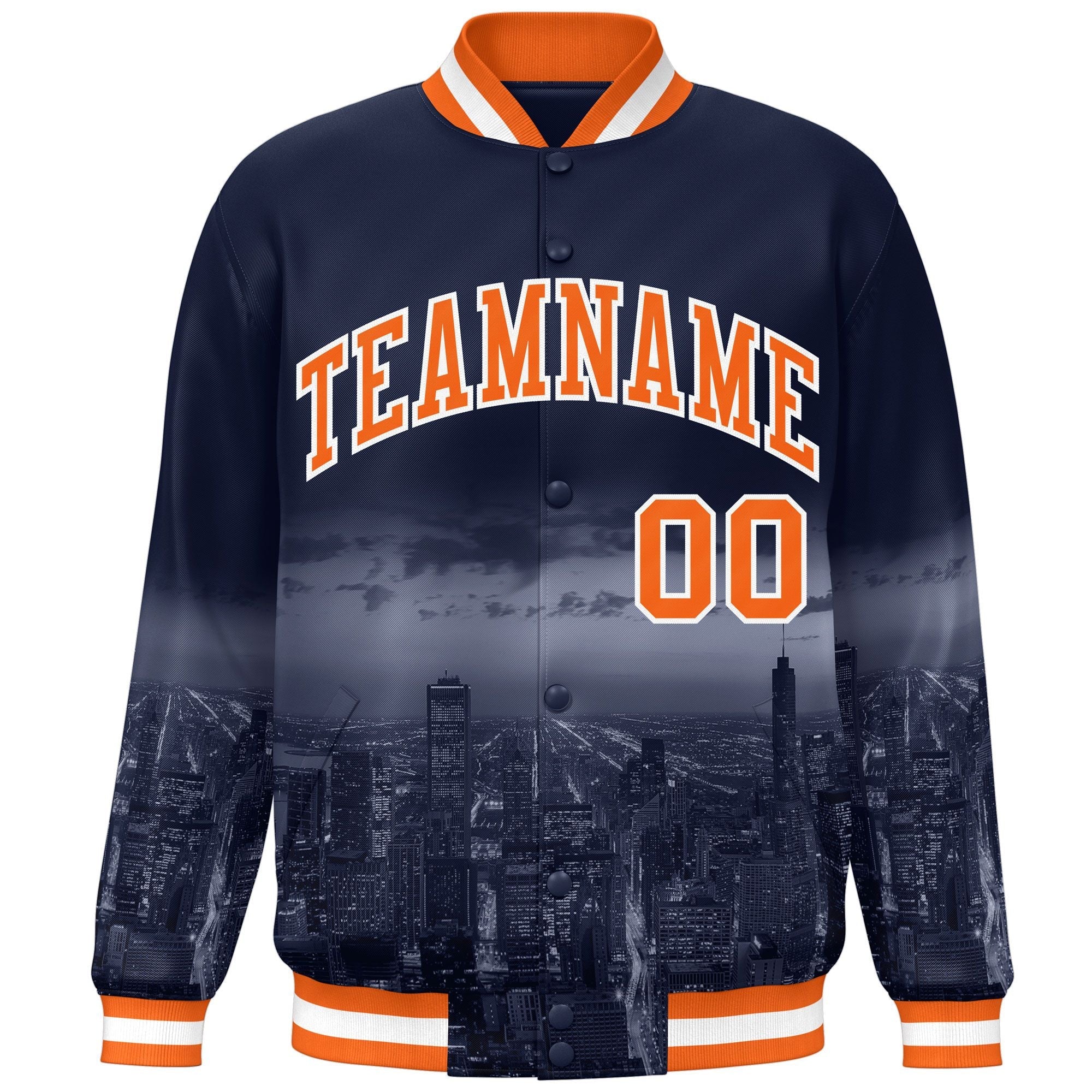 Custom Navy Orange-White Chicago City Connect Track Varsity Full-Snap Jacket