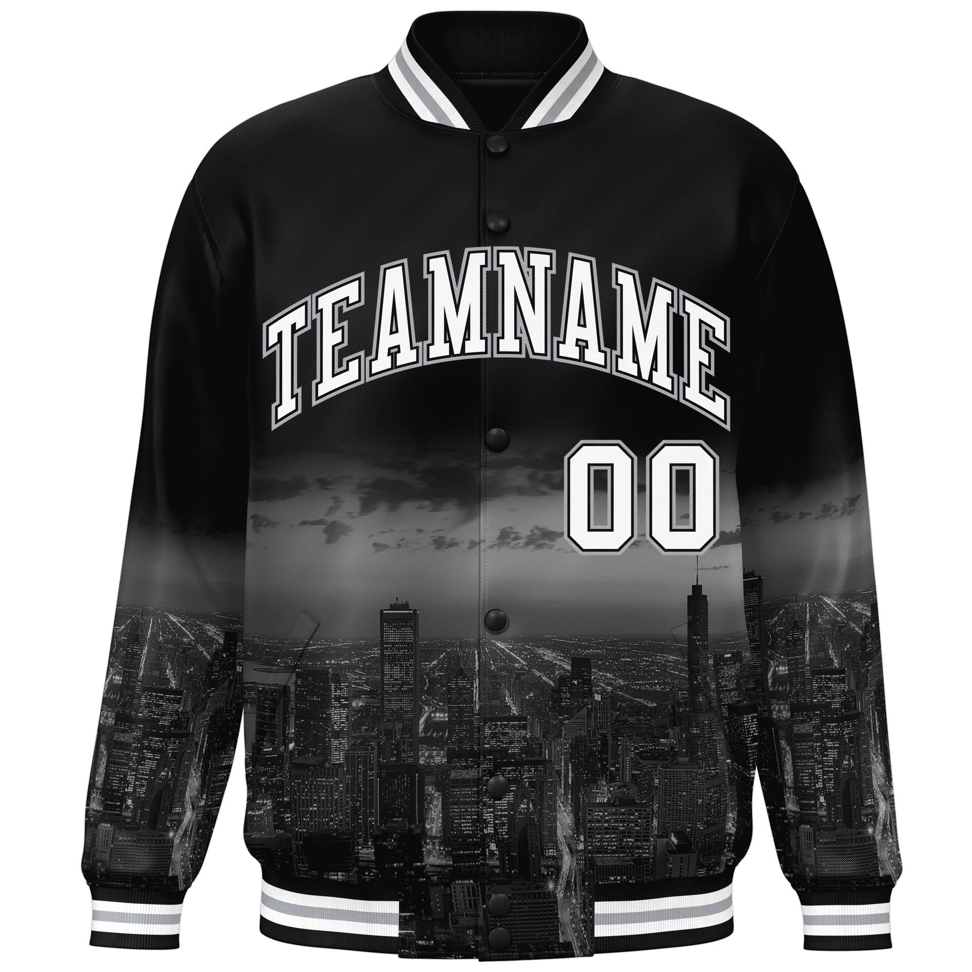 Custom Black White Chicago City Connect Track Varsity Full-Snap Jacket