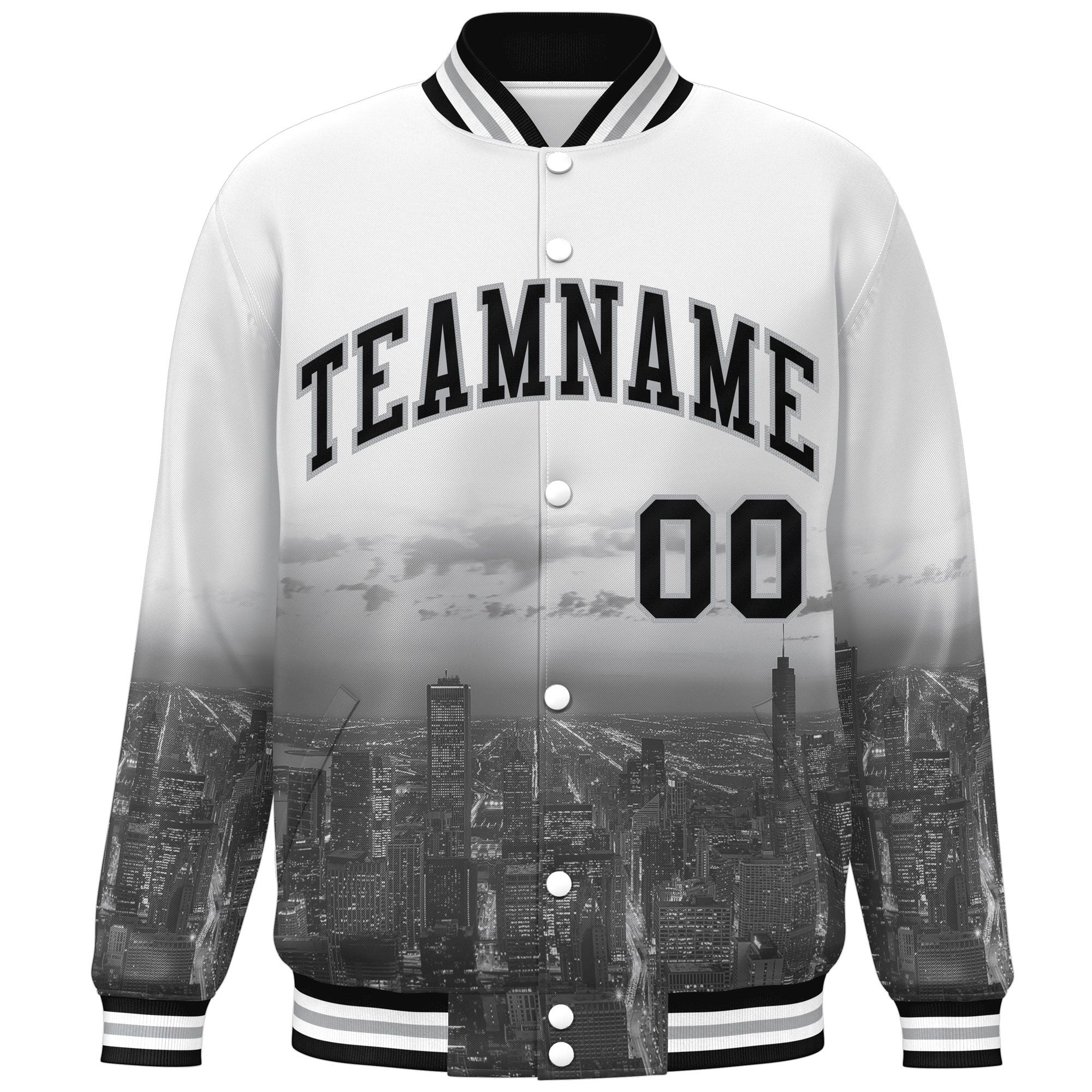 Custom White Black-Gray Chicago City Connect Track Varsity Full-Snap Jacket