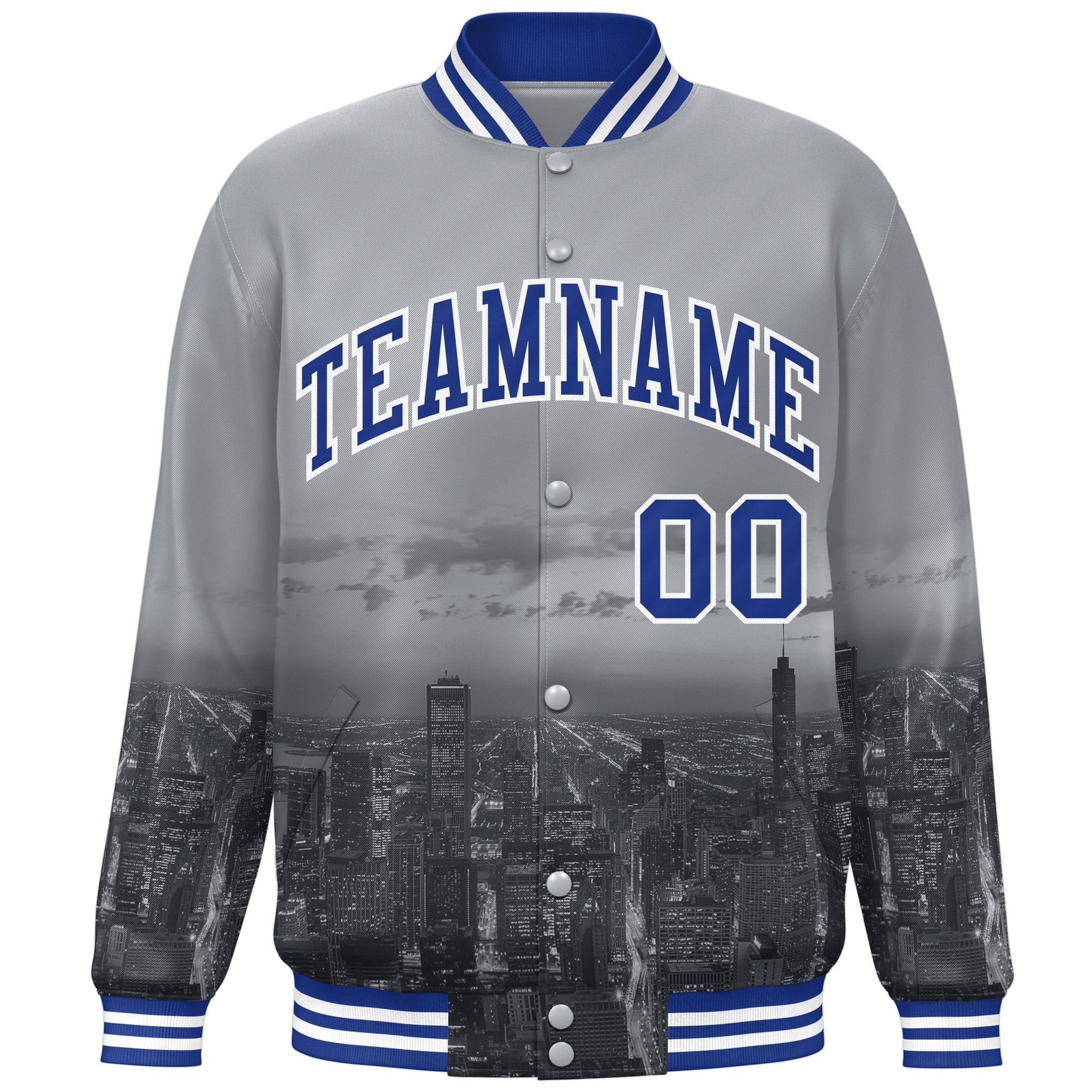 Custom Gray Royal-White Chicago City Connect Track Varsity Full-Snap Jacket