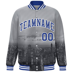 Custom Gray Royal-White Chicago City Connect Track Varsity Full-Snap Jacket