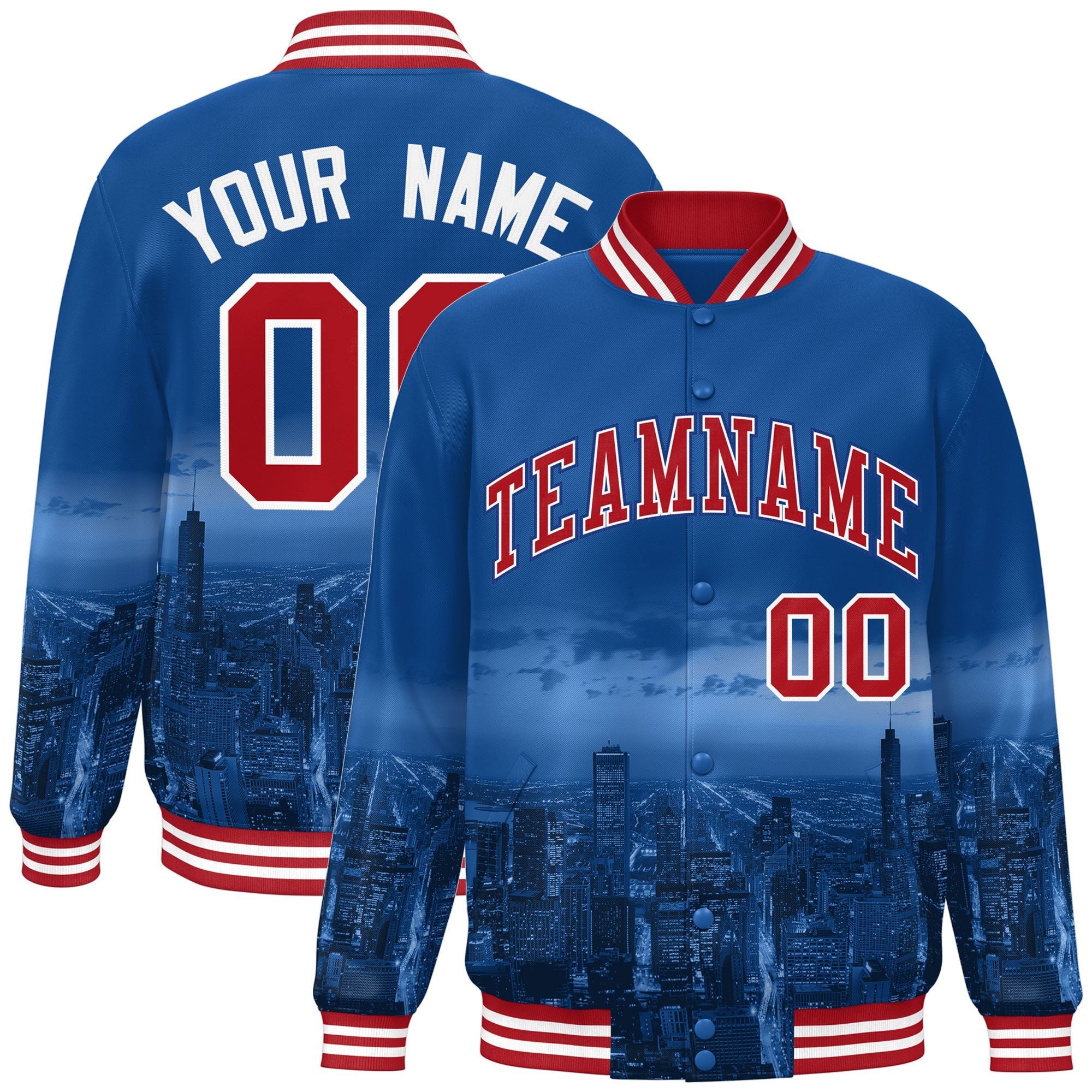 Custom Royal Red-White Chicago City Connect Track Varsity Full-Snap Jacket