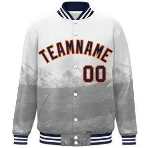 Custom White Navy-Orange Denver City Connect Track Varsity Full-Snap Jacket