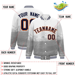 Custom White Navy-Orange Denver City Connect Track Varsity Full-Snap Jacket