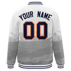 Custom White Navy-Orange Denver City Connect Track Varsity Full-Snap Jacket