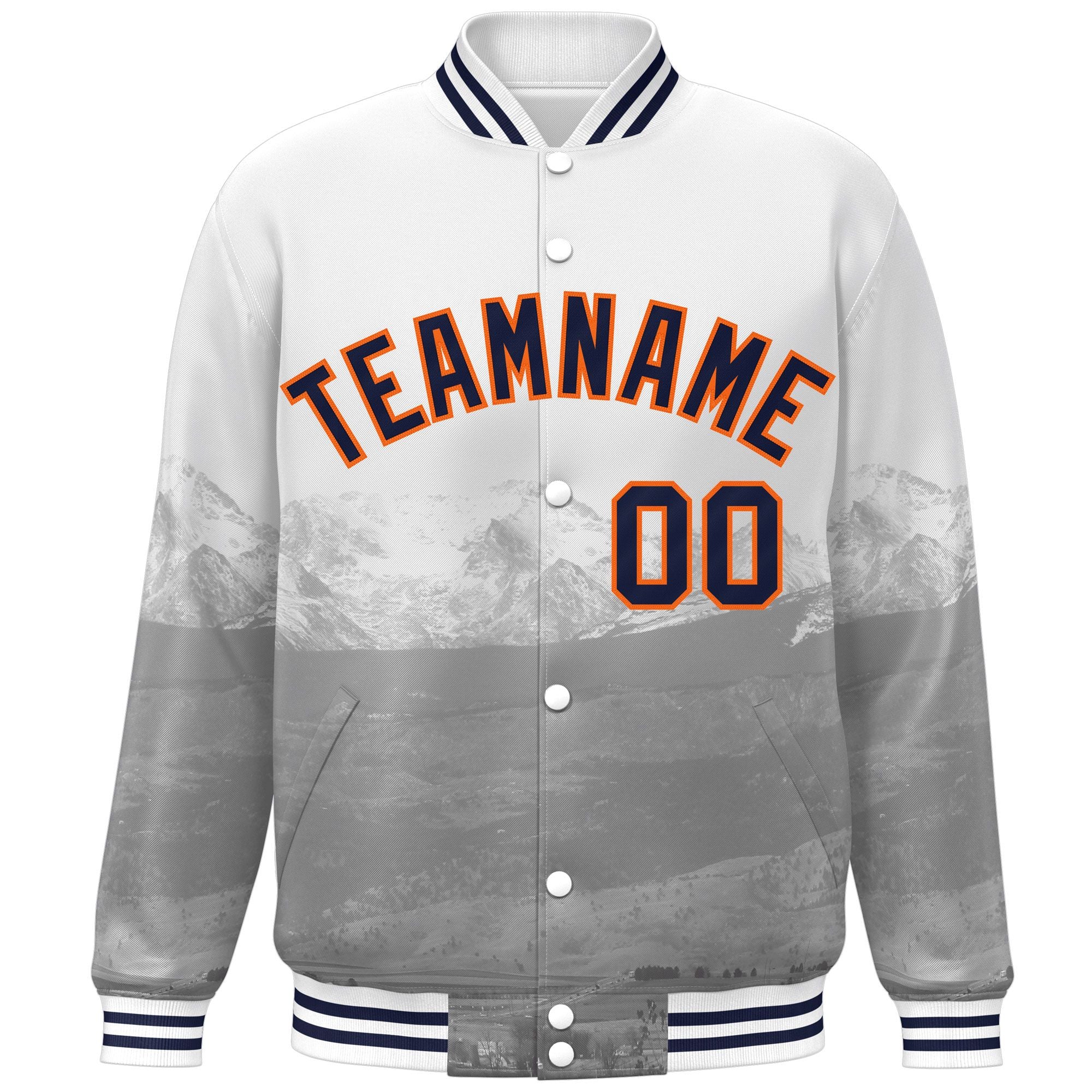 Custom White Navy-Orange Denver City Connect Track Varsity Full-Snap Jacket