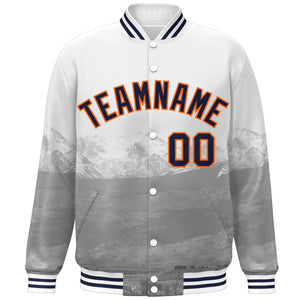 Custom White Navy-Orange Denver City Connect Track Varsity Full-Snap Jacket